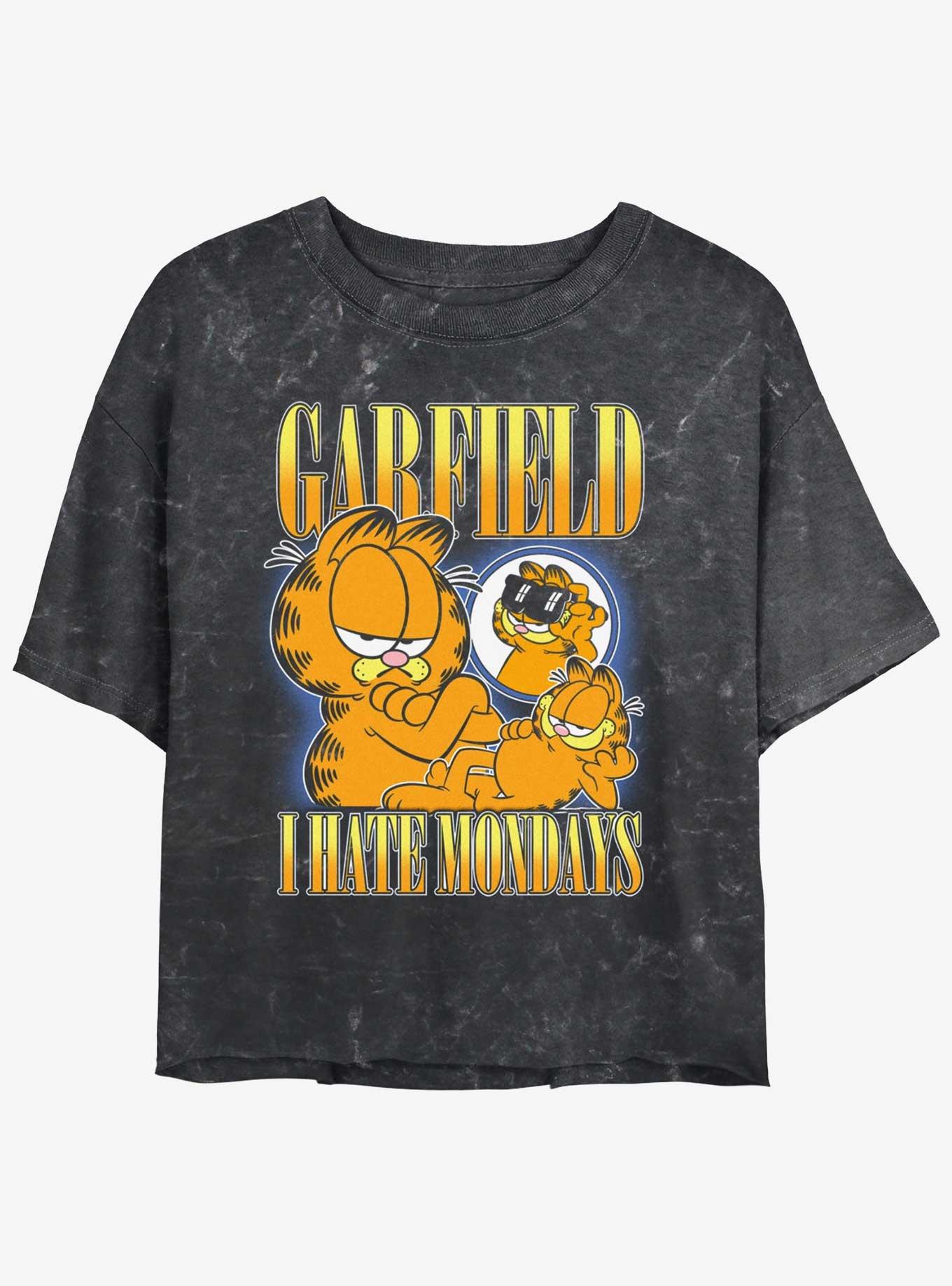 Garfield Hates Monday's Girls Mineral Wash Crop T-Shirt, BLACK, hi-res