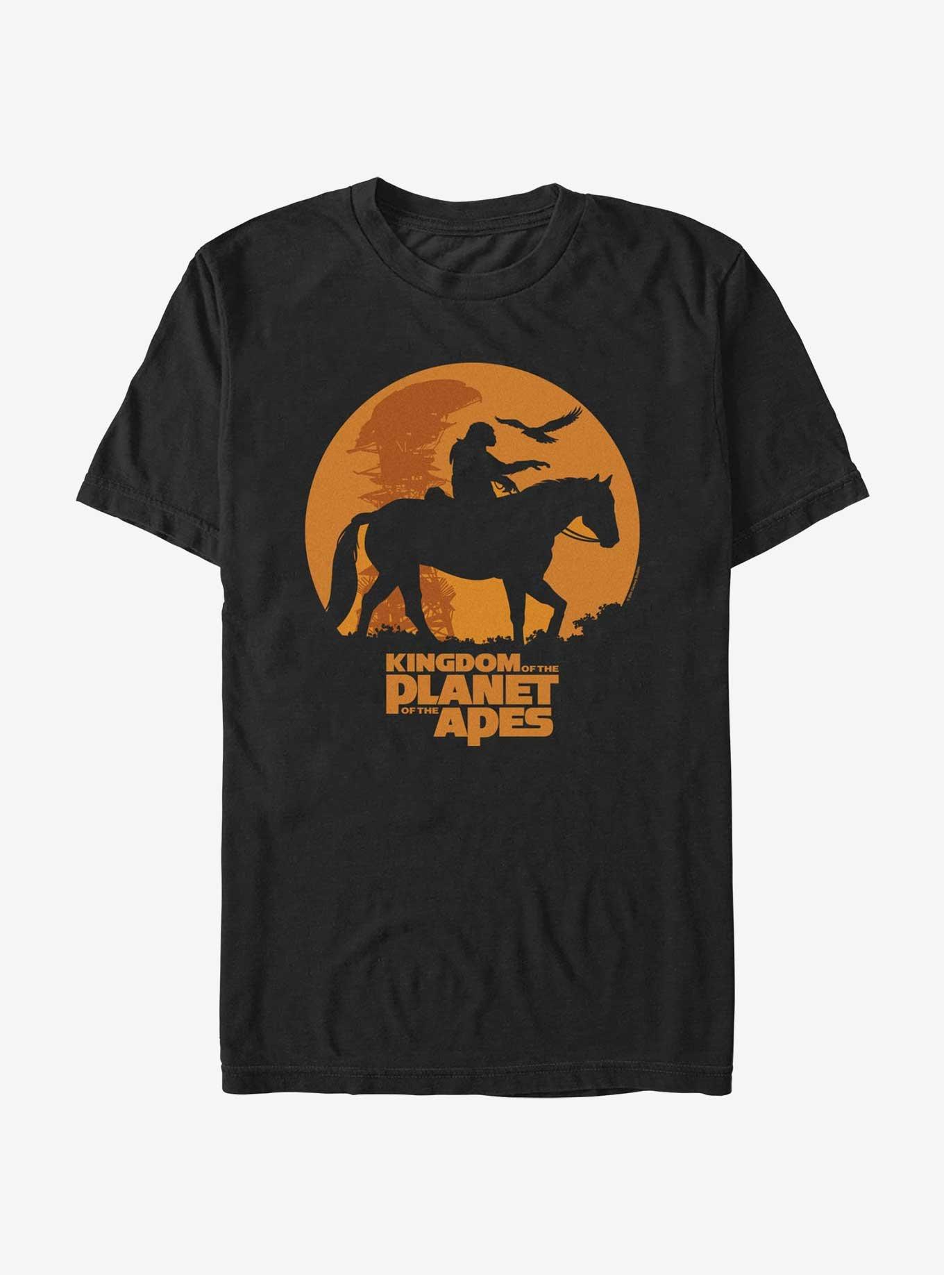 Kingdom of the Planet of the Apes Caesar And Horse Silhouette T-Shirt, BLACK, hi-res