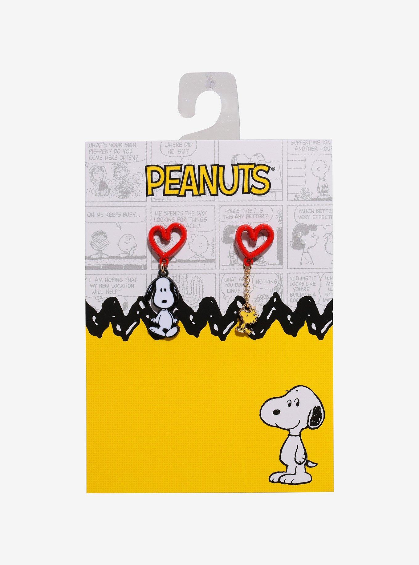 Peanuts Snoopy & Woodstock Heart Earrings — BoxLunch Exclusive, , hi-res