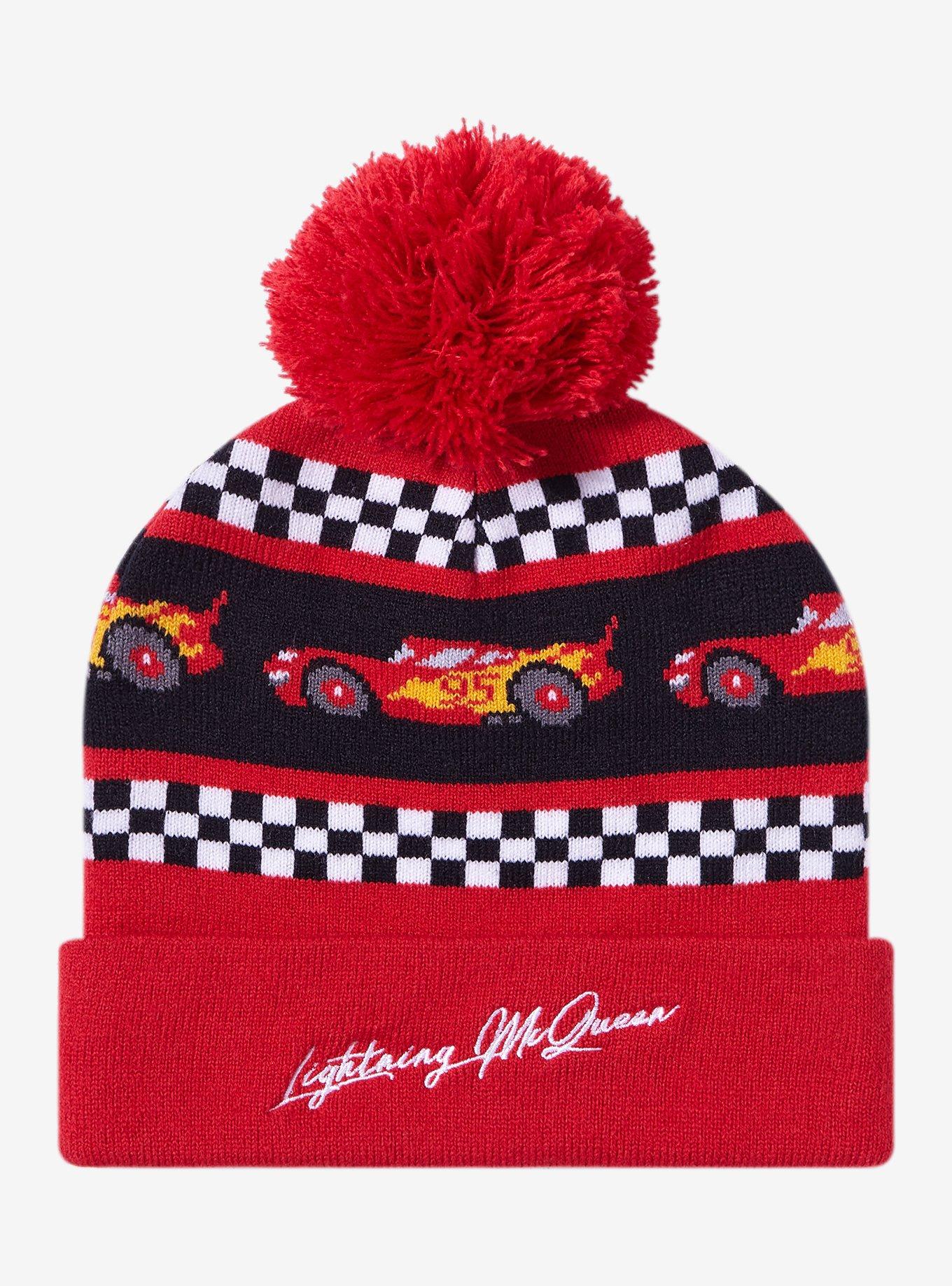 Disney Pixar Cars Lightning McQueen Checkered Pom Pom Youth Beanie, , hi-res