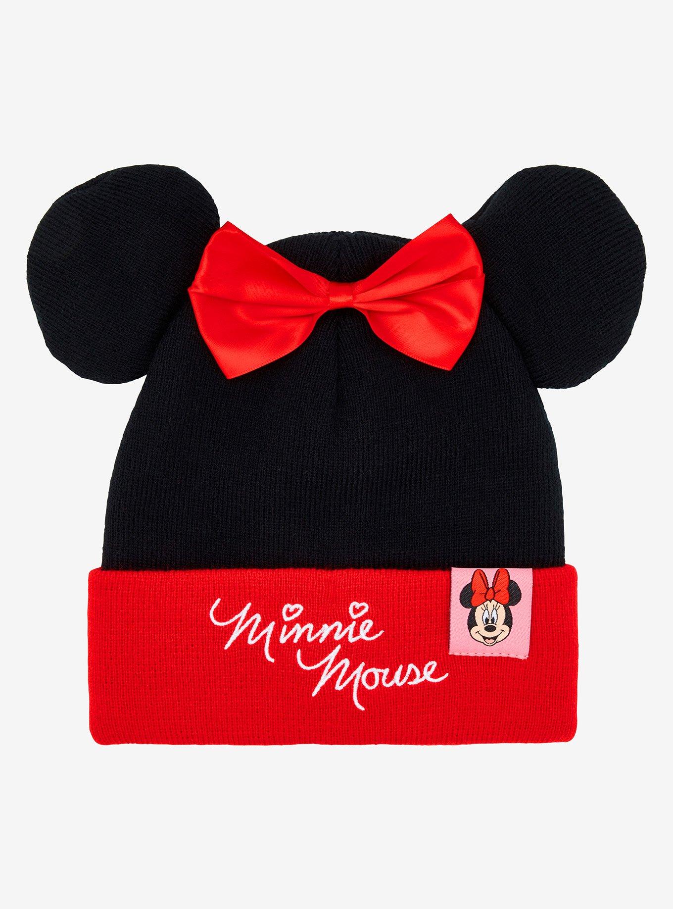 Disney Minnie Mouse Red Bow Pom Pom Ears Youth Beanie &mdash; BoxLunch Exclusive, , hi-res