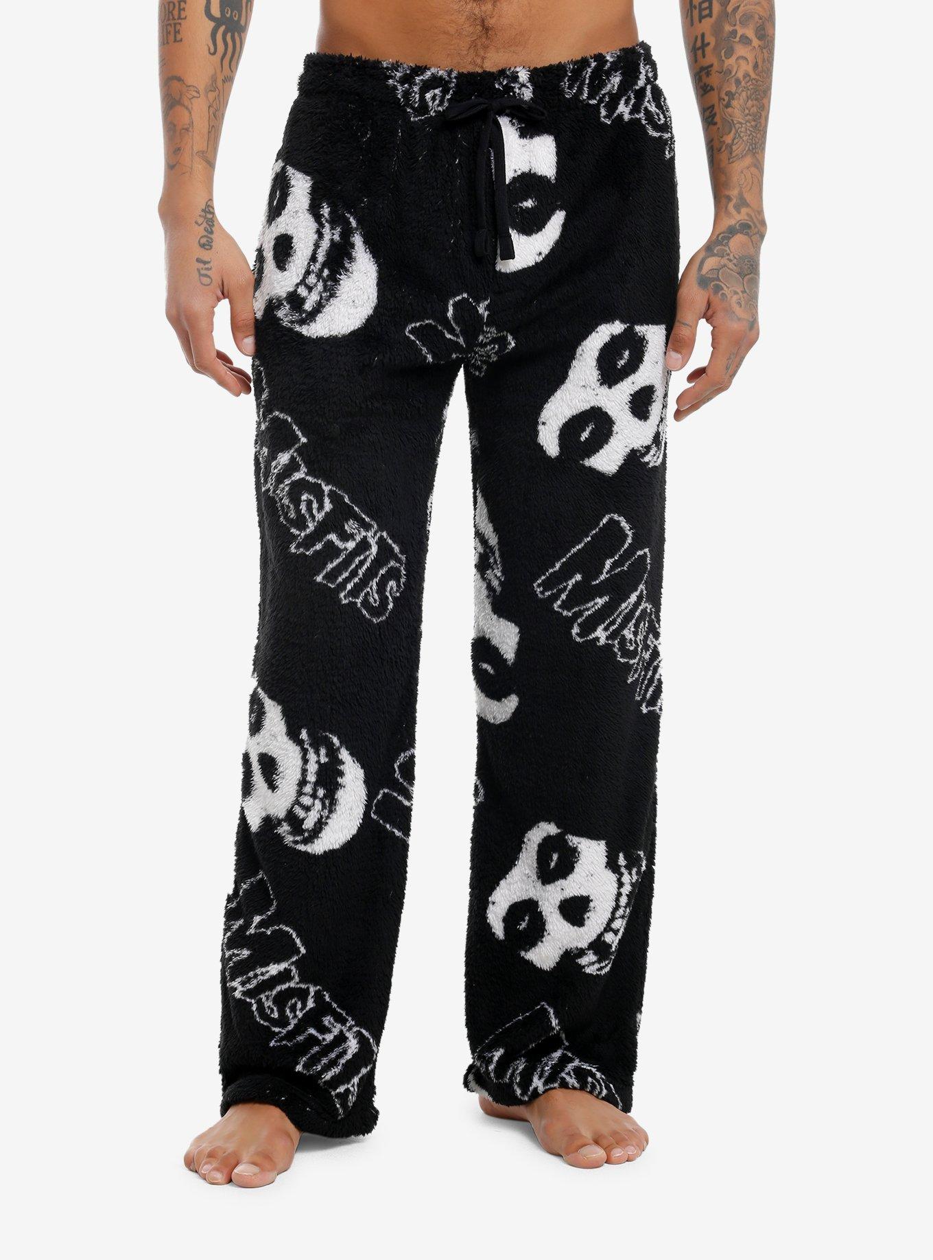 Misfits Logos Fuzzy Pajama Pants, BLACK, hi-res