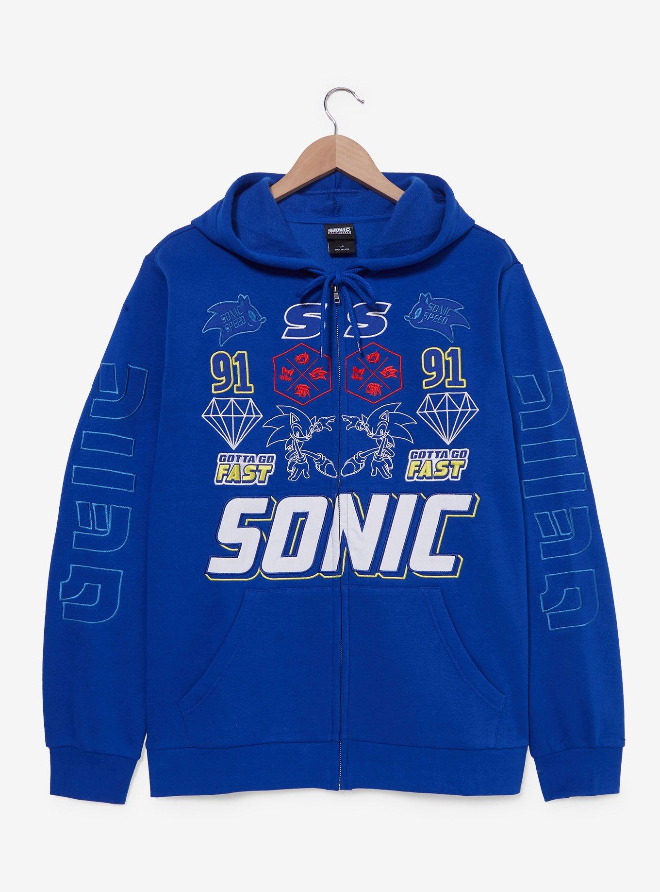 Sonic the Hedgehog Sonic Embroidered Icons Zippered Hoodie - BoxLunch Exclusive, ROYAL BLUE, hi-res