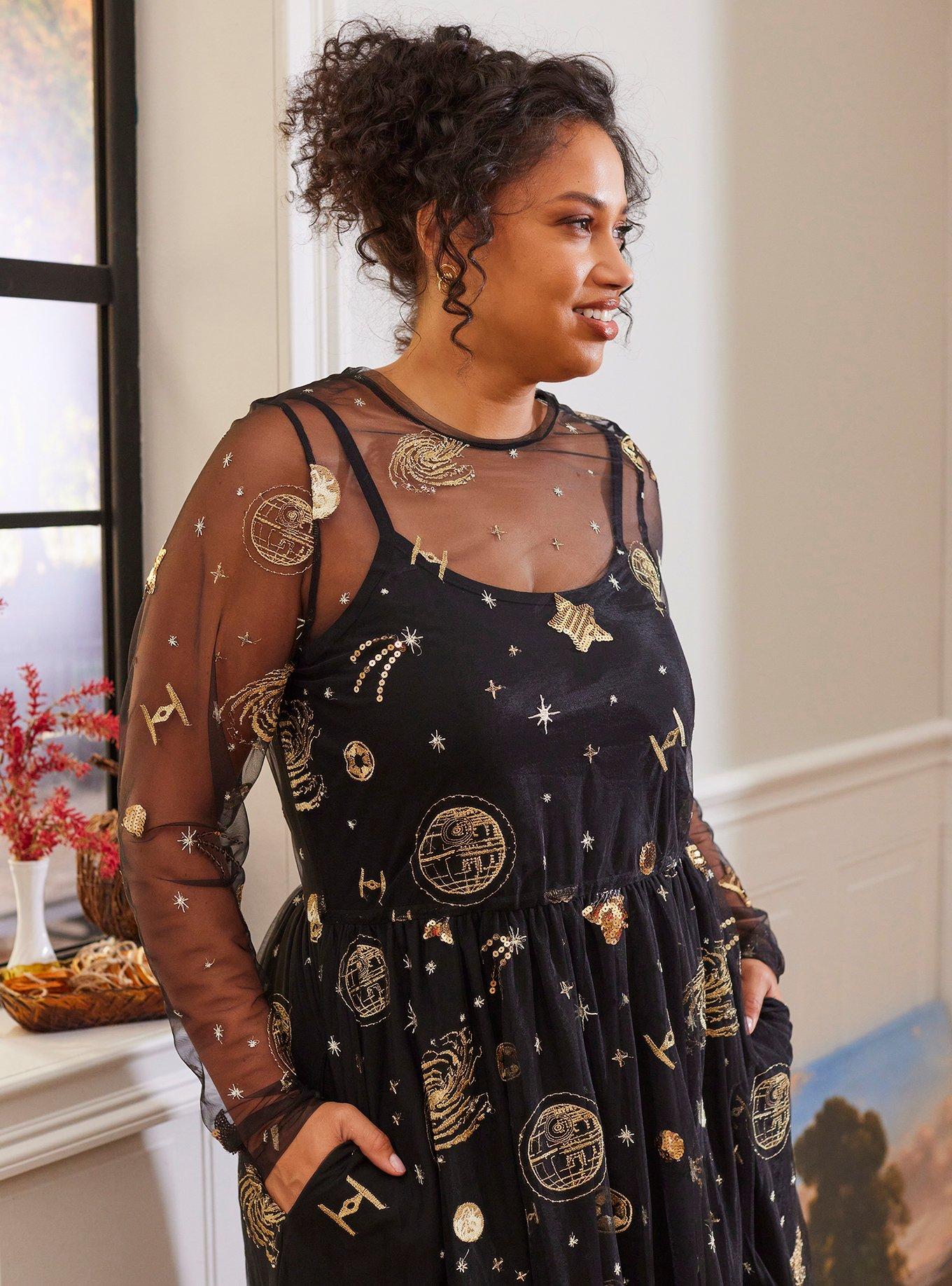 Her Universe Star Wars Ships Mesh Long-Sleeve Dress Plus Size Her Universe Exclusive