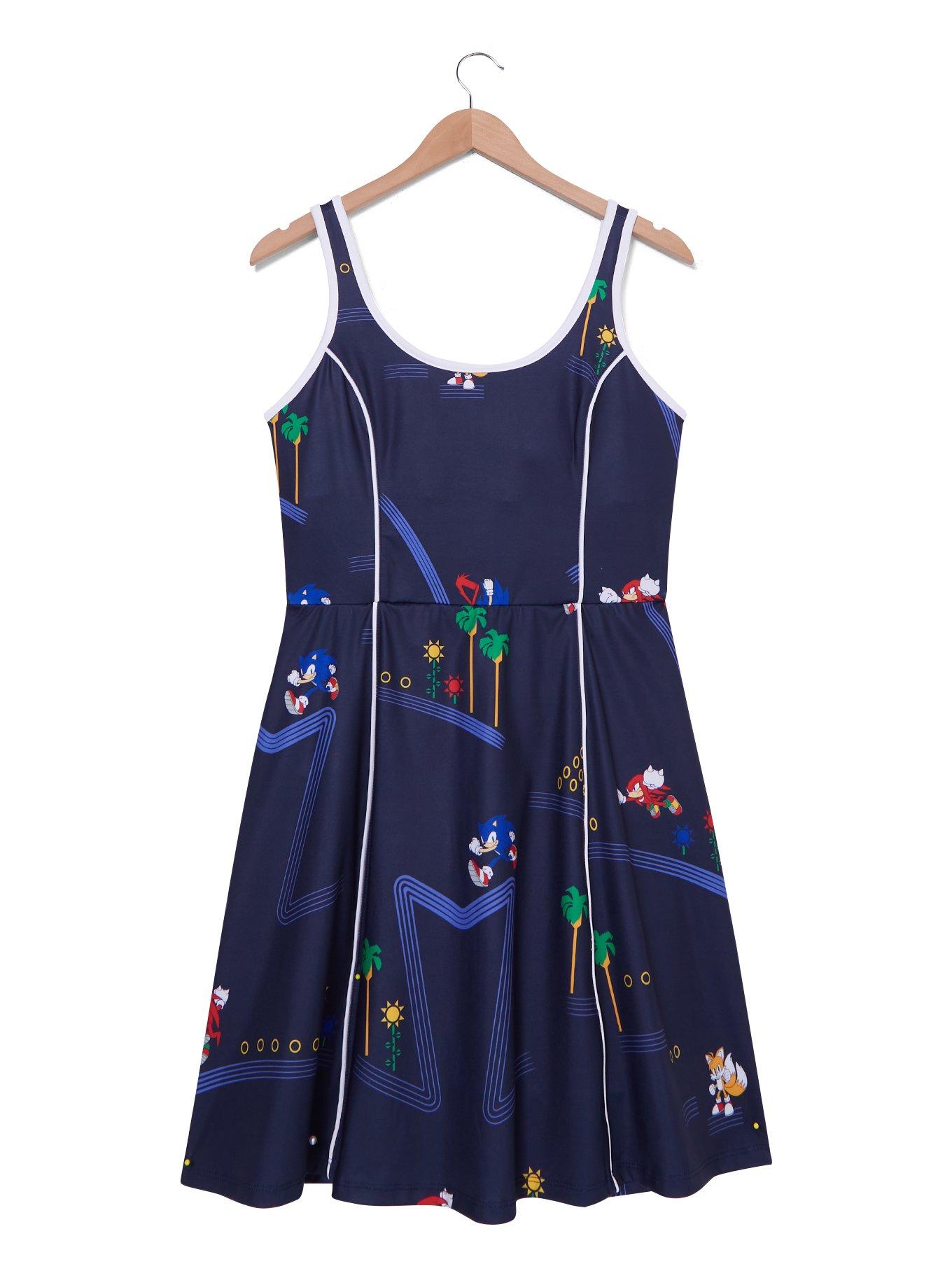 Sonic the Hedgehog Running Characters Allover Print Plus Size Athletic Dress - BoxLunch Exclusive, NAVY, hi-res
