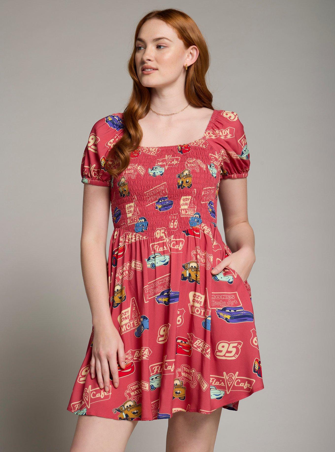 Her Universe Disney Pixar Cars Allover Vintage Print Smock Dress — BoxLunch Exclusive