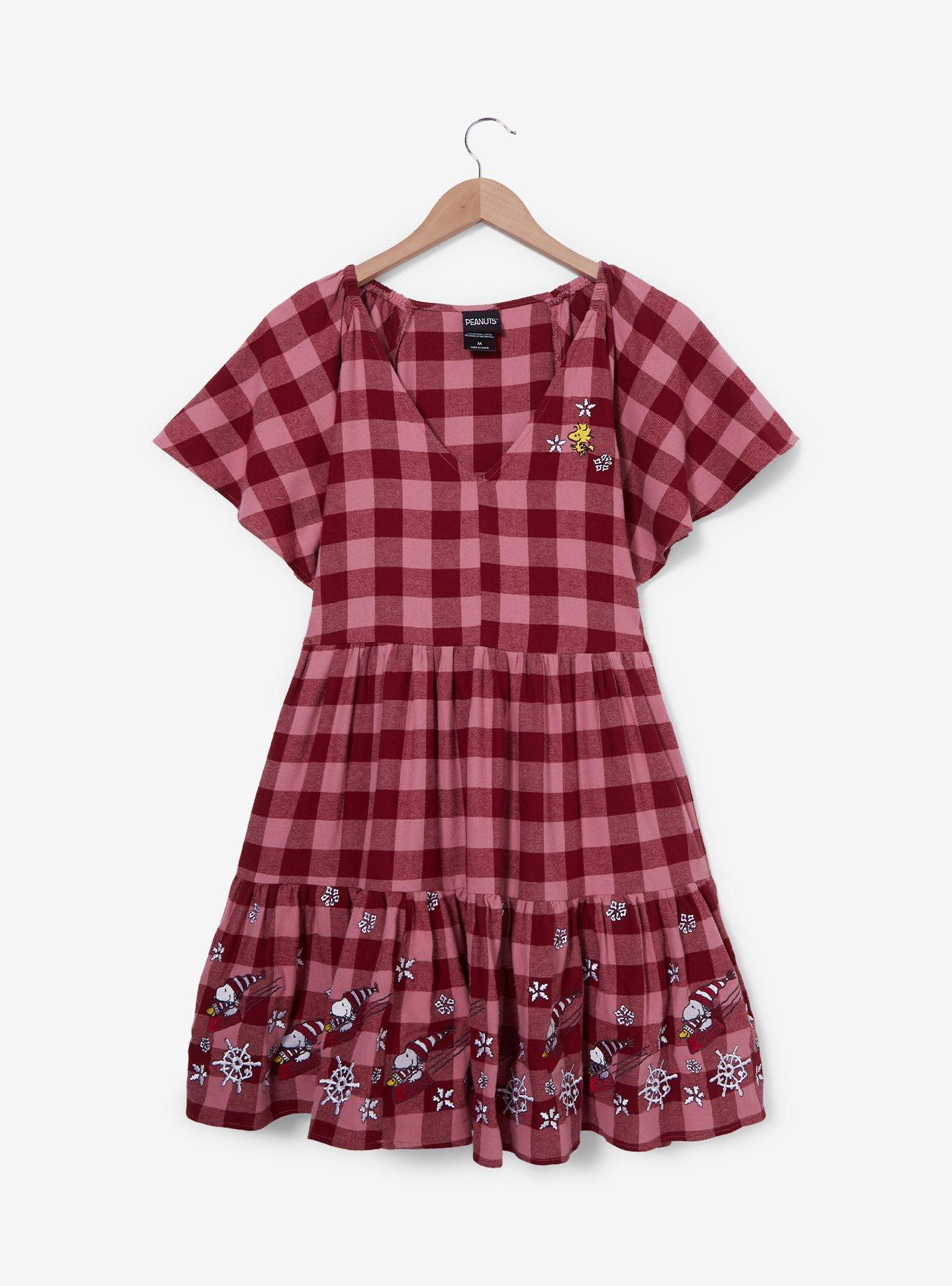 Peanuts Snoopy & Woodstock Snowflake Gingham Dress - BoxLunch Exclusive, , hi-res