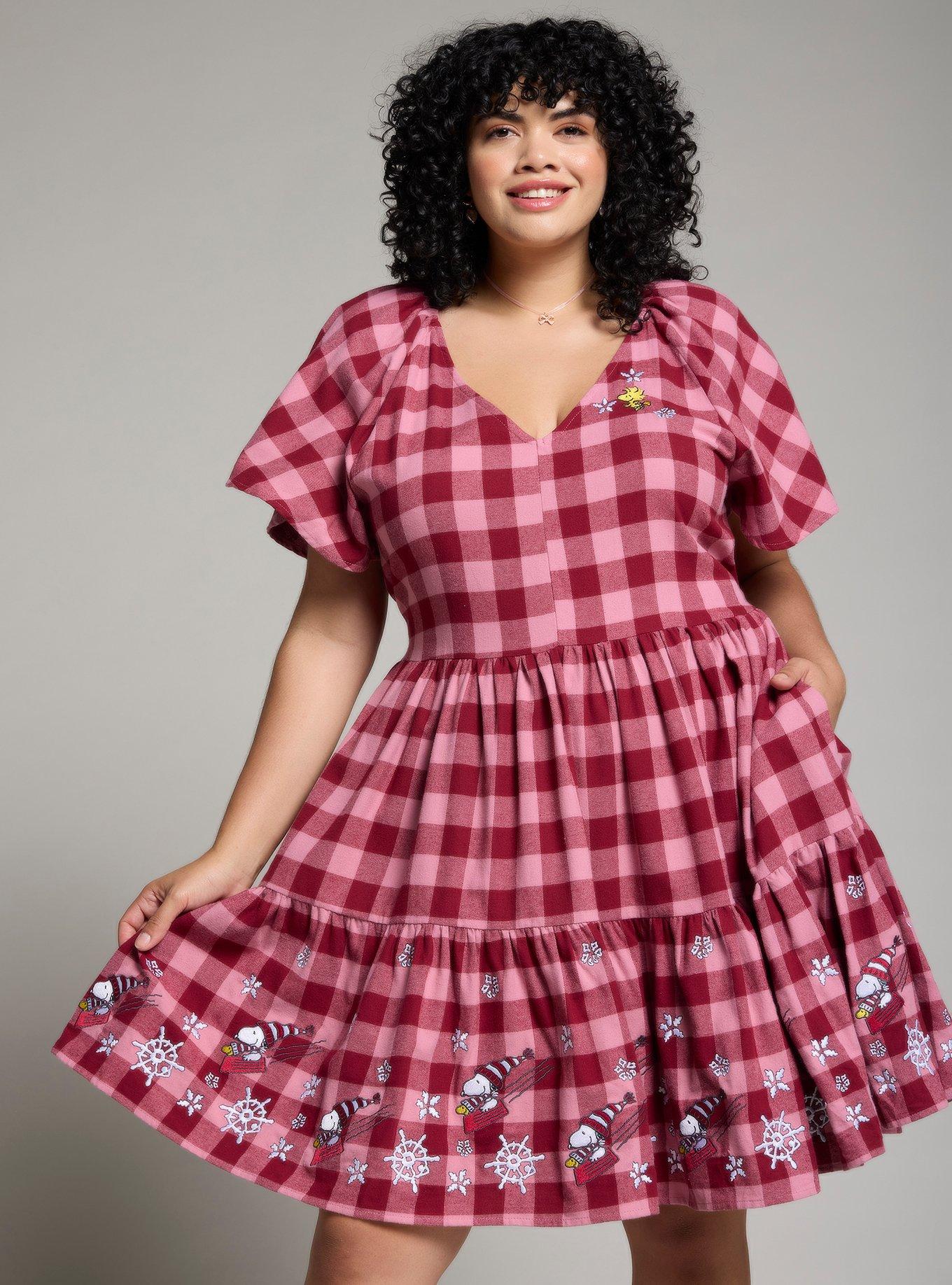 Peanuts Snoopy & Woodstock Snowflake Gingham Plus Size Dress - BoxLunch Exclusive, , hi-res