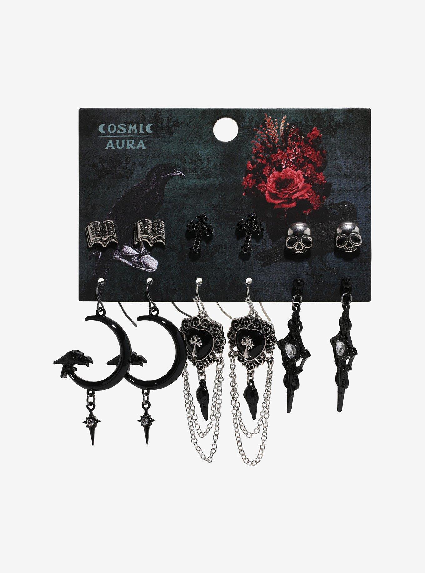 Cosmic Aura Gothic Cross Raven Earring Set | Hot Topic