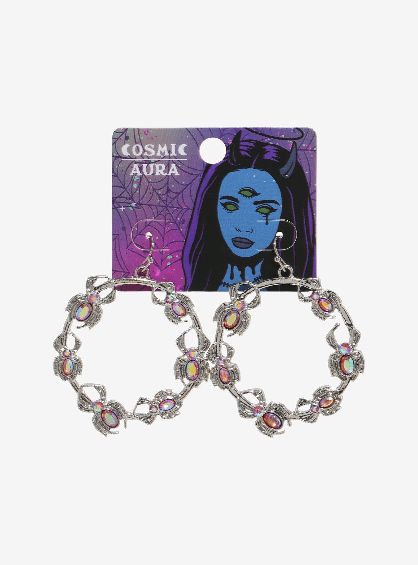 Cosmic Aura Gem Spider Hoop Earrings