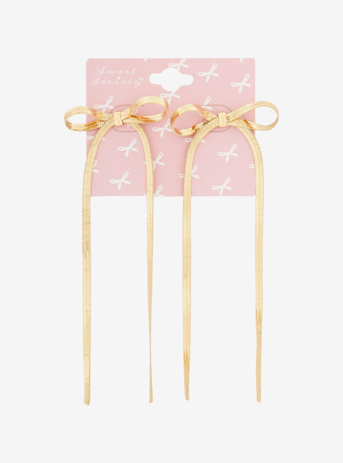 Sweet Society Long Gold Ribbon Stud Earrings, , hi-res