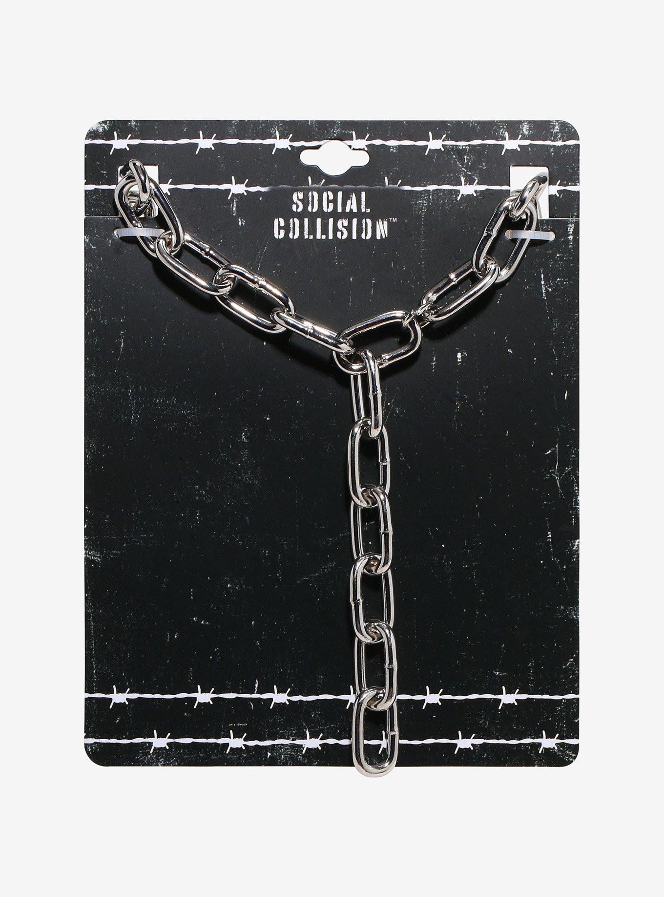 Social Collision Metal Chain Lariat Necklace, , hi-res