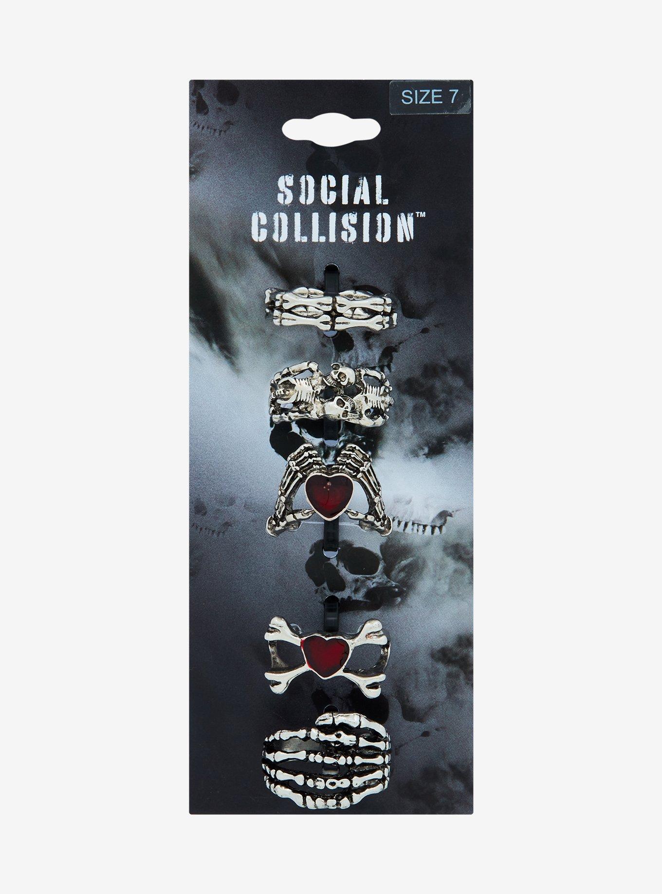 Social Collision Bone Skull Ring Set, , hi-res