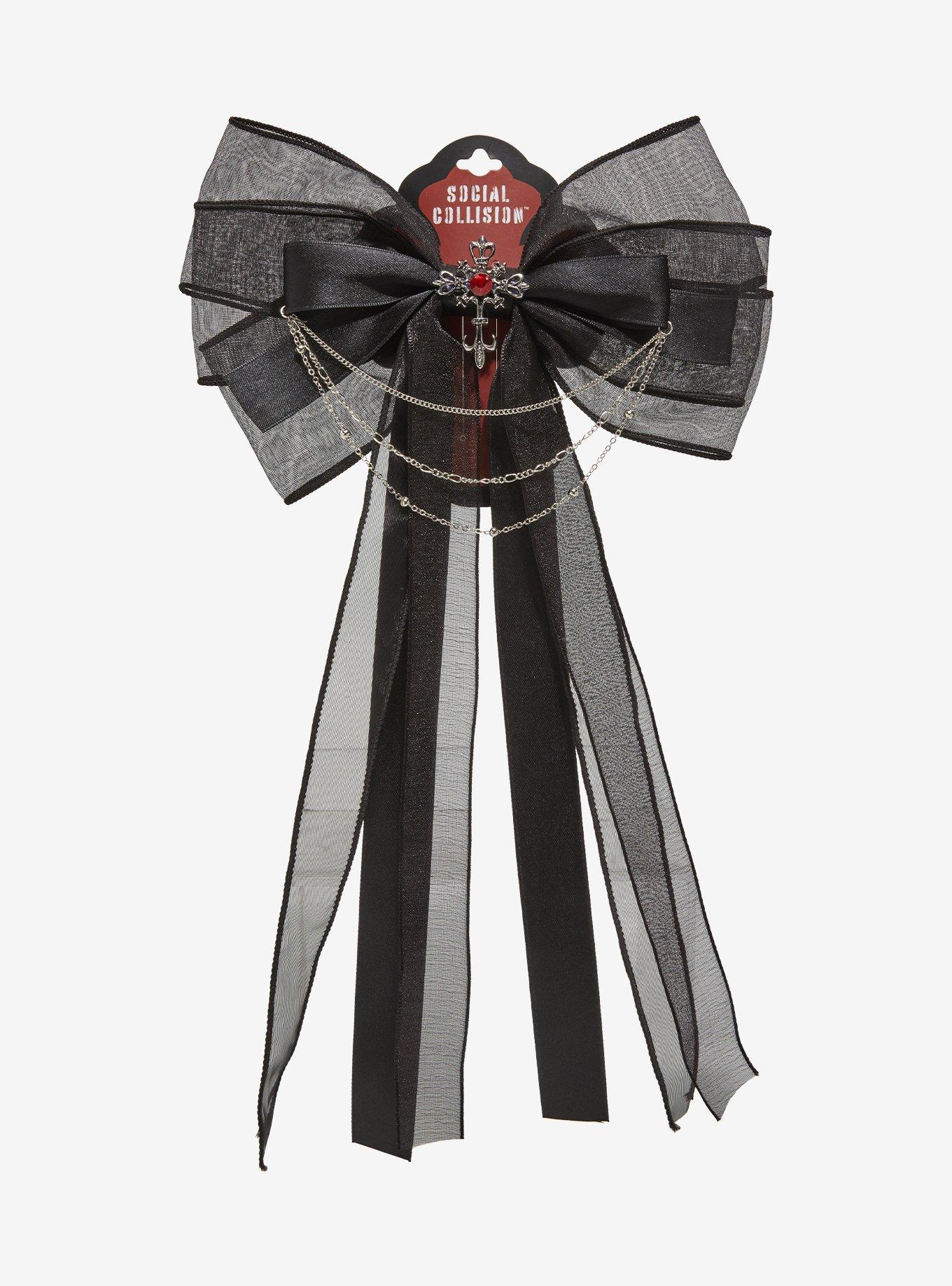 Social Collision Black Cross Hair Bow, , hi-res