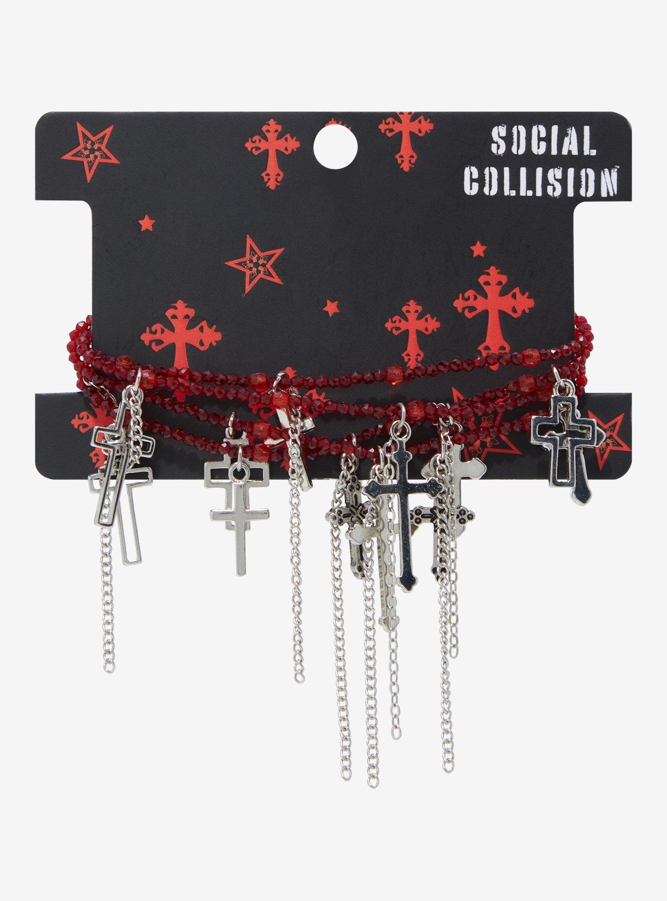 Social Collision Cross Chains Beaded Bracelet