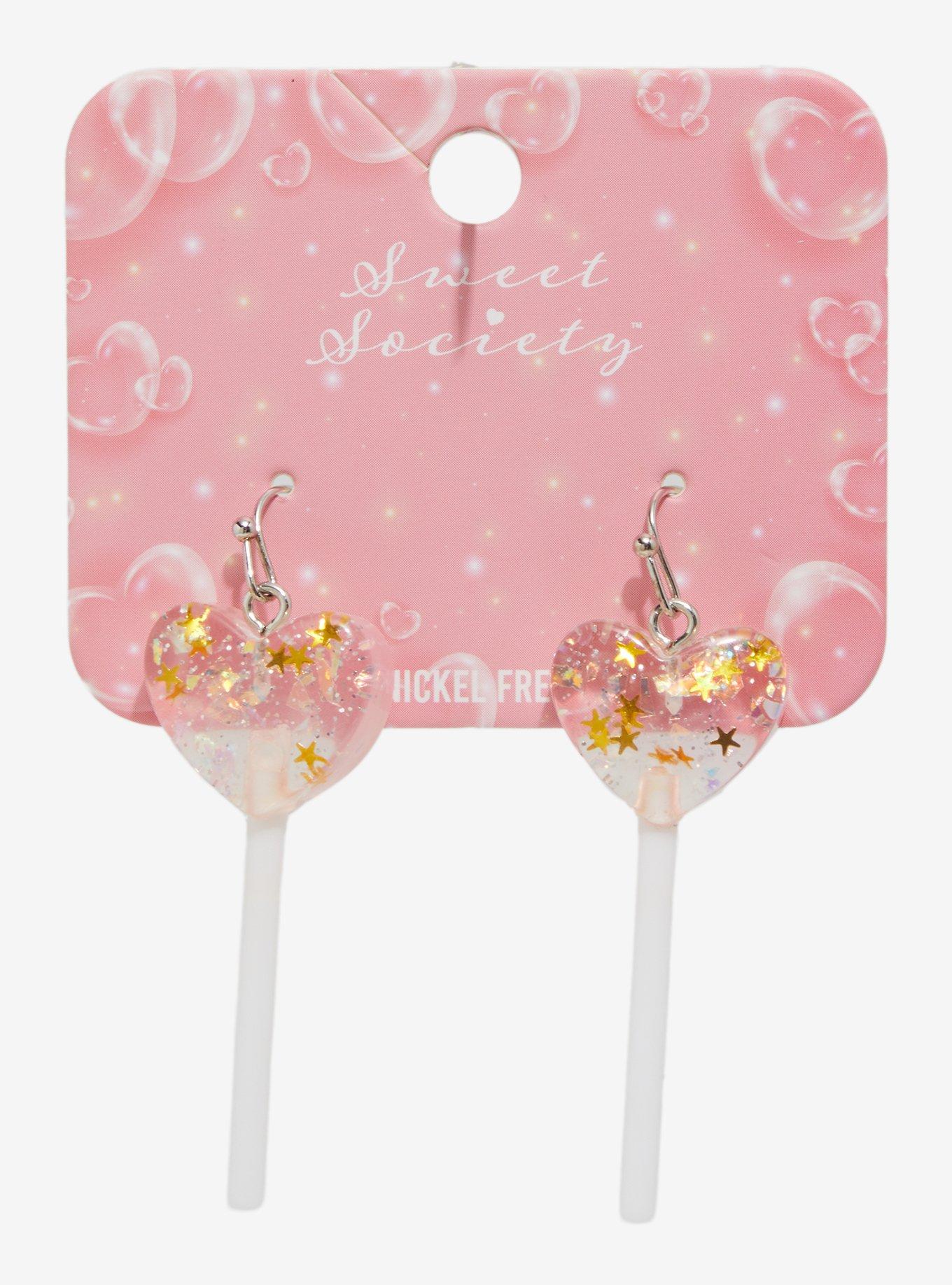 Sweet Society Glitter Heart Lollipop Earrings, , hi-res