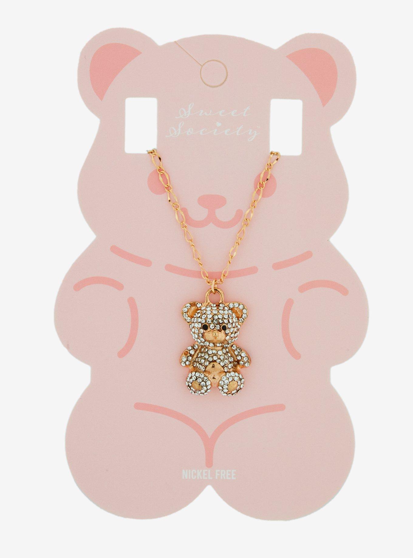 Sweet Society Teddy Bear Bling Necklace, , hi-res