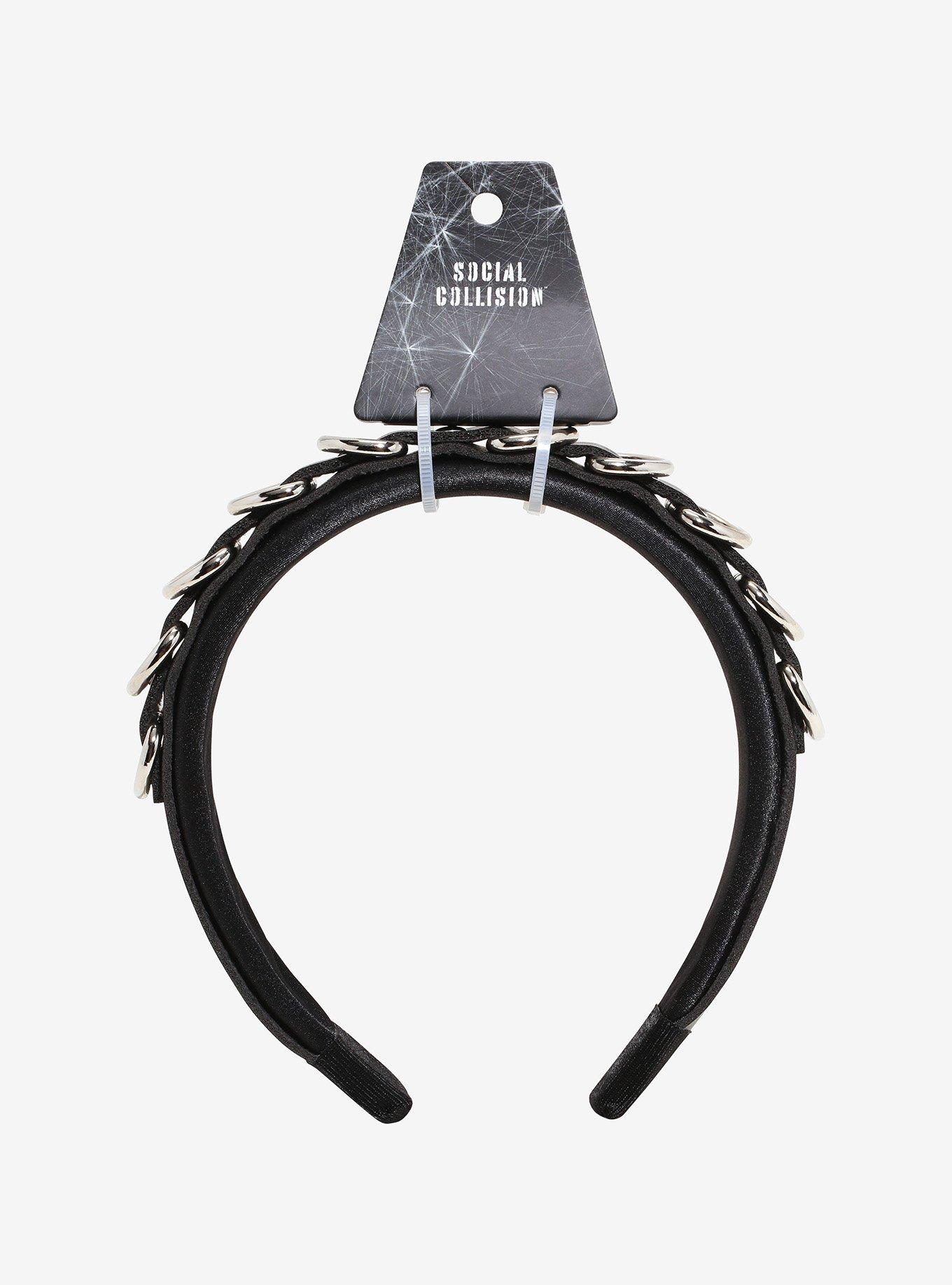 Social Collision Faux Leather Hardware Buckle Headband, , hi-res
