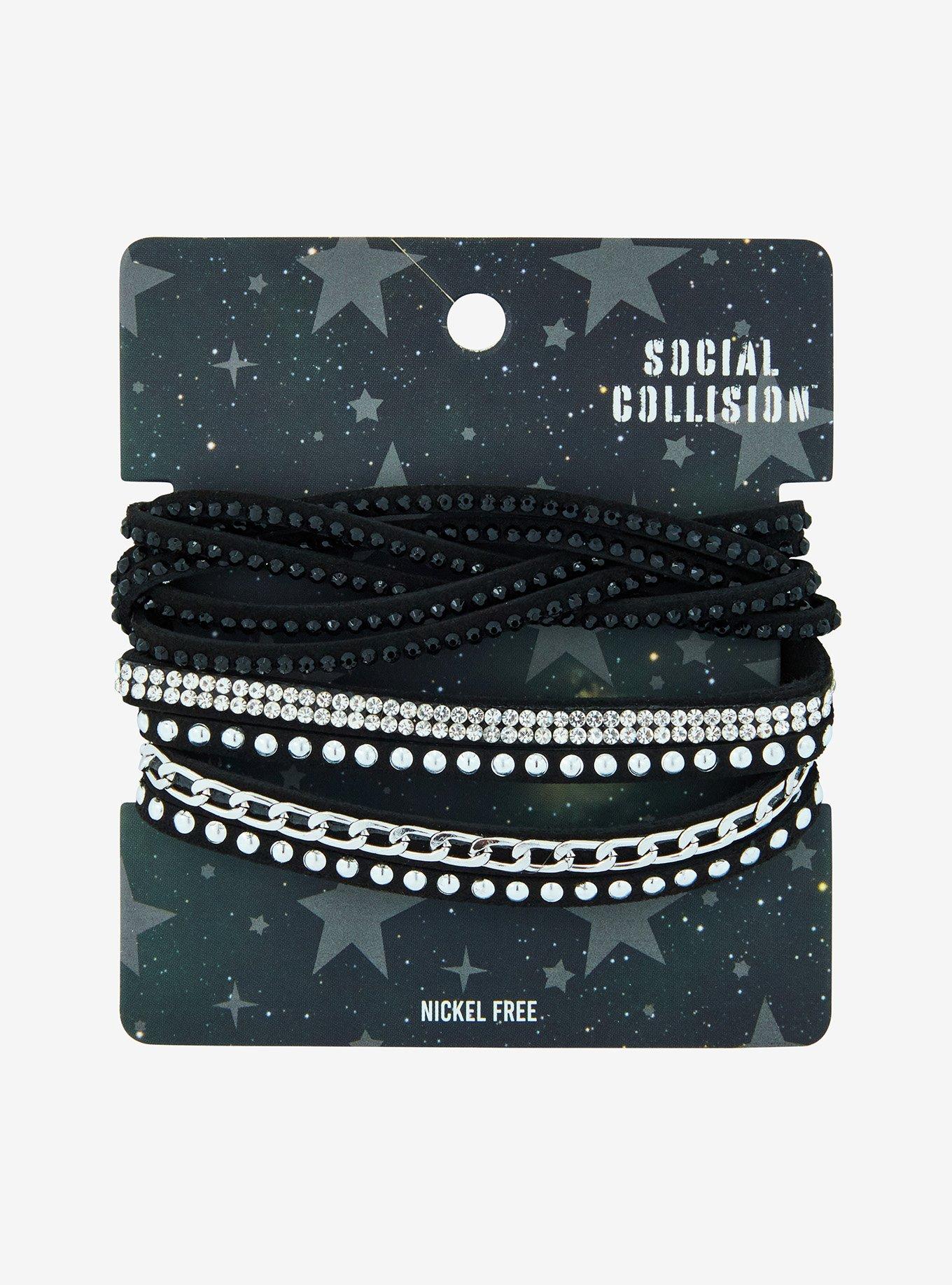 Social Collision Layered Chain Bling Wrap Cuff Bracelet