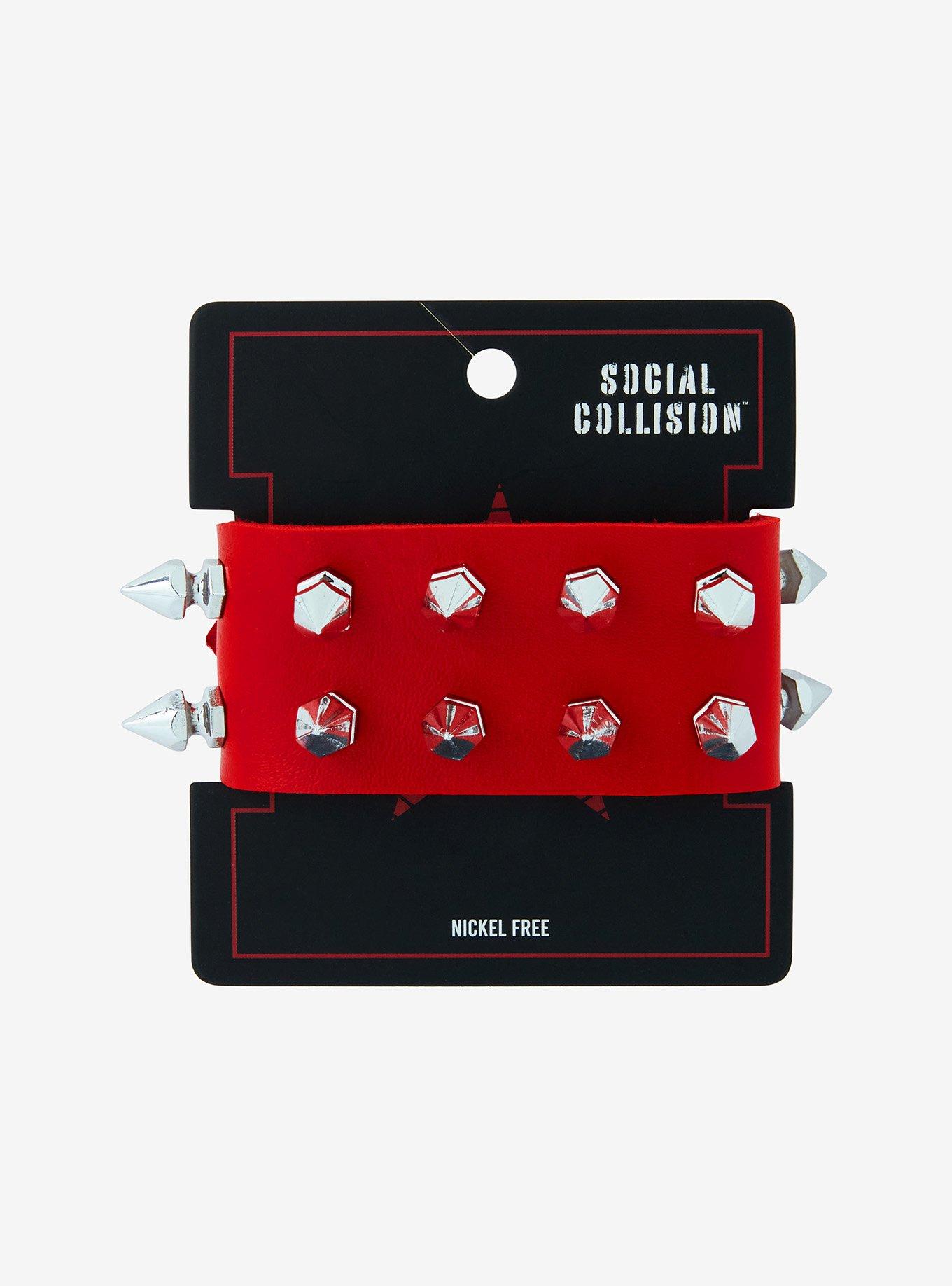 Social Collision Red Spike Cuff Bracelet, , hi-res