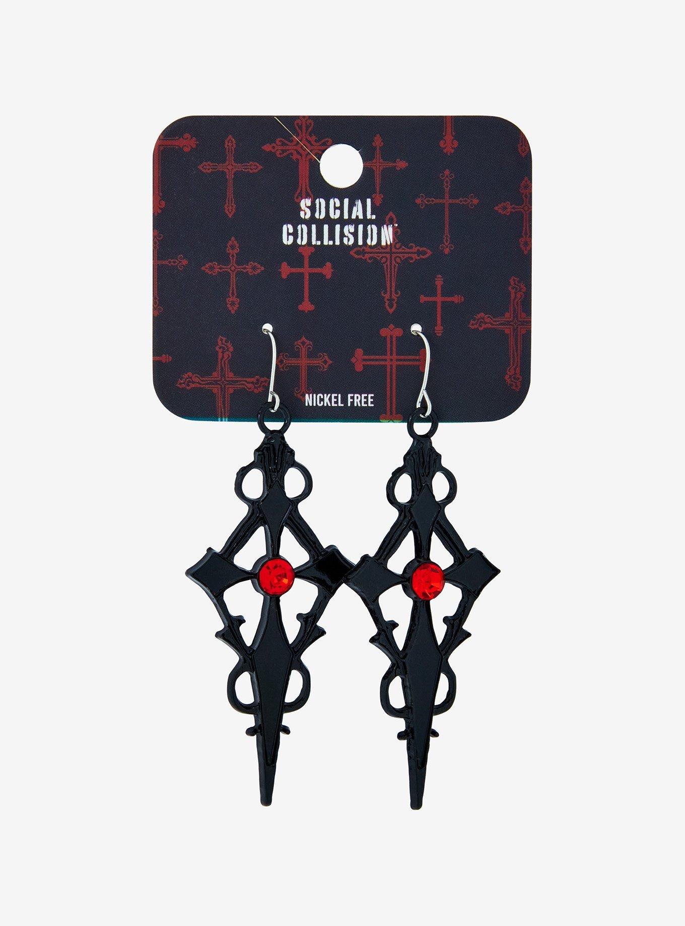 Social Collision Gothic Cross Drop Earrings