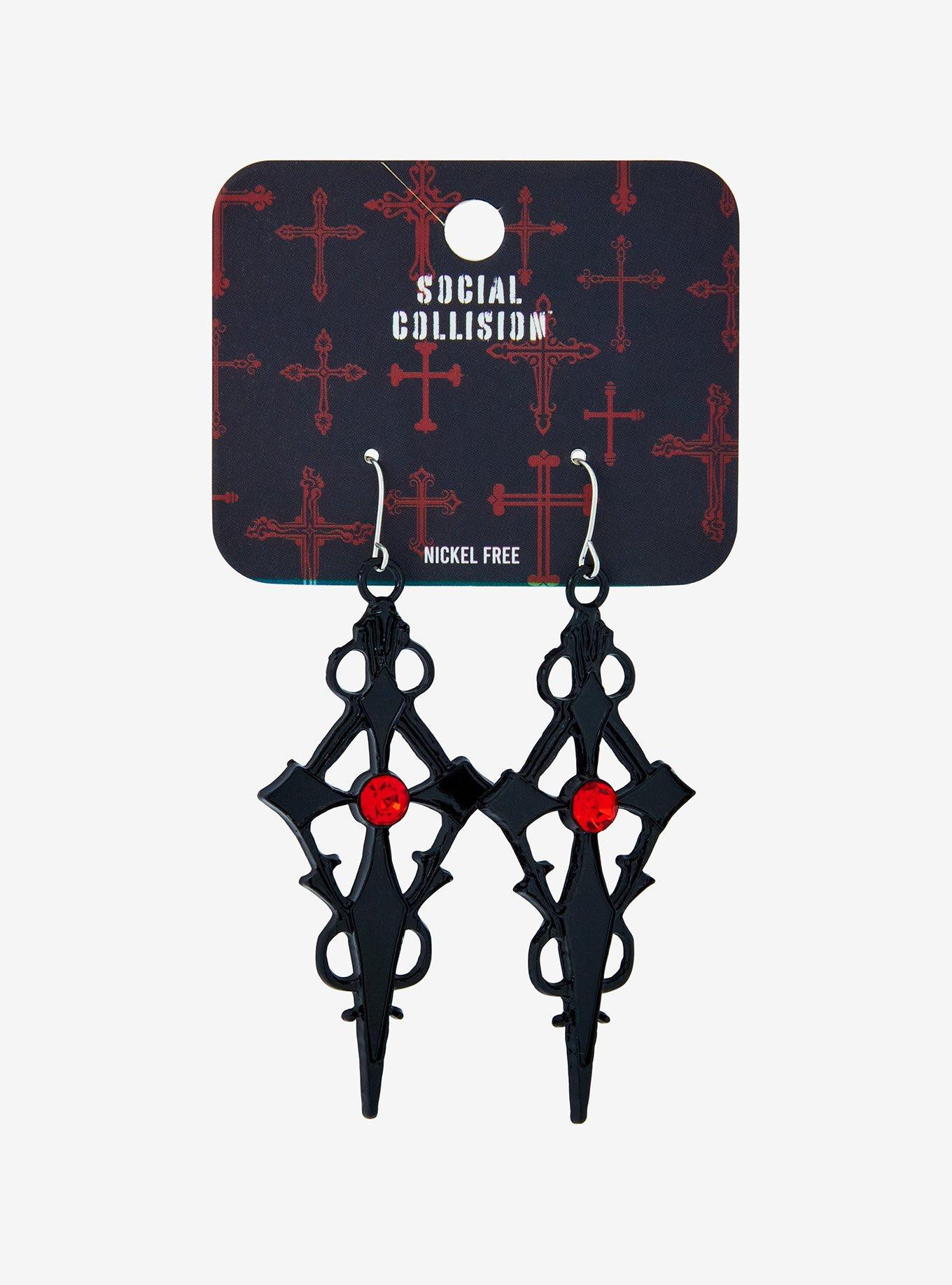 Social Collision Gothic Cross Drop Earrings, , hi-res