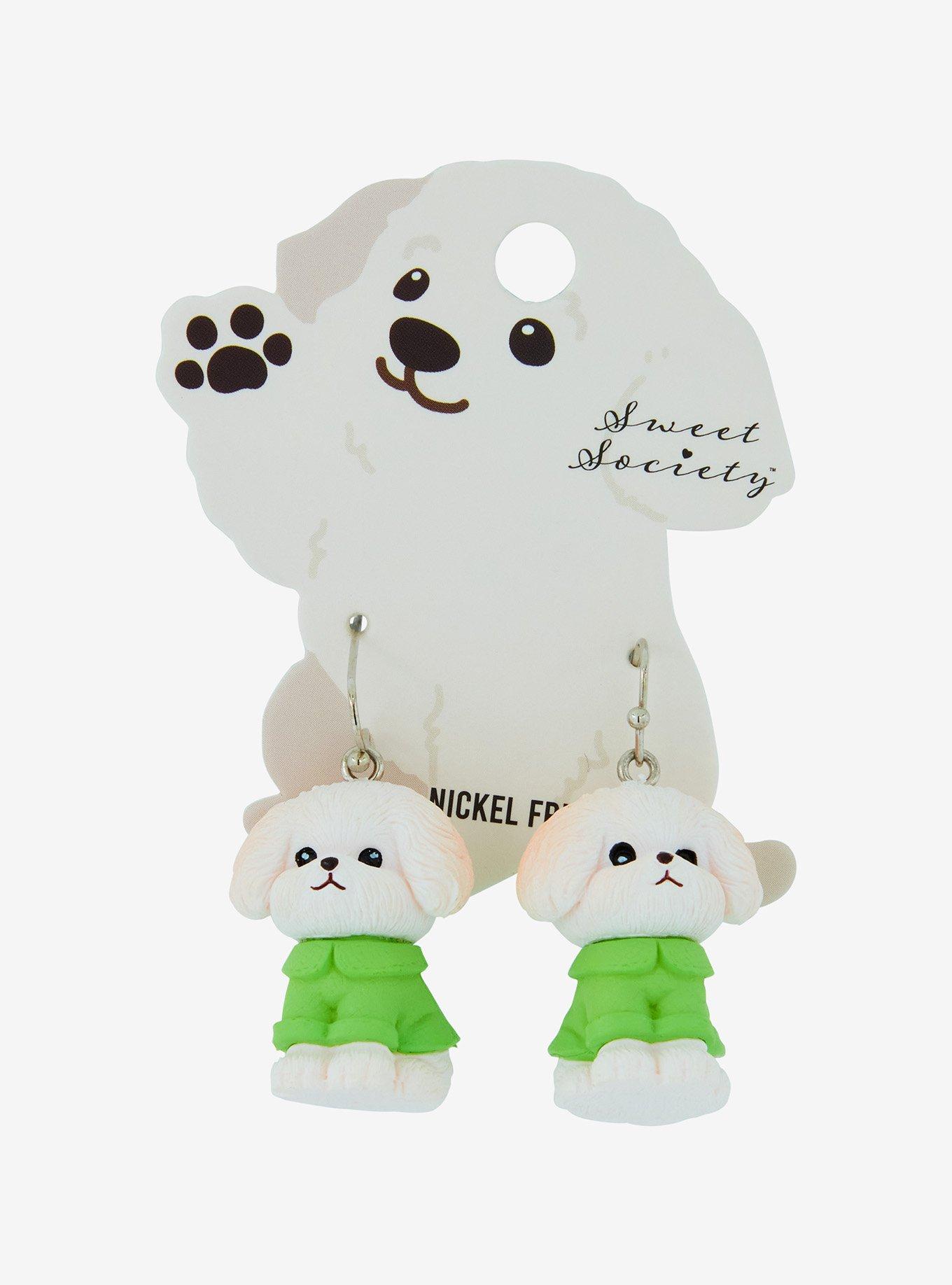 Sweet Society White Puppy Drop Earrings, , hi-res