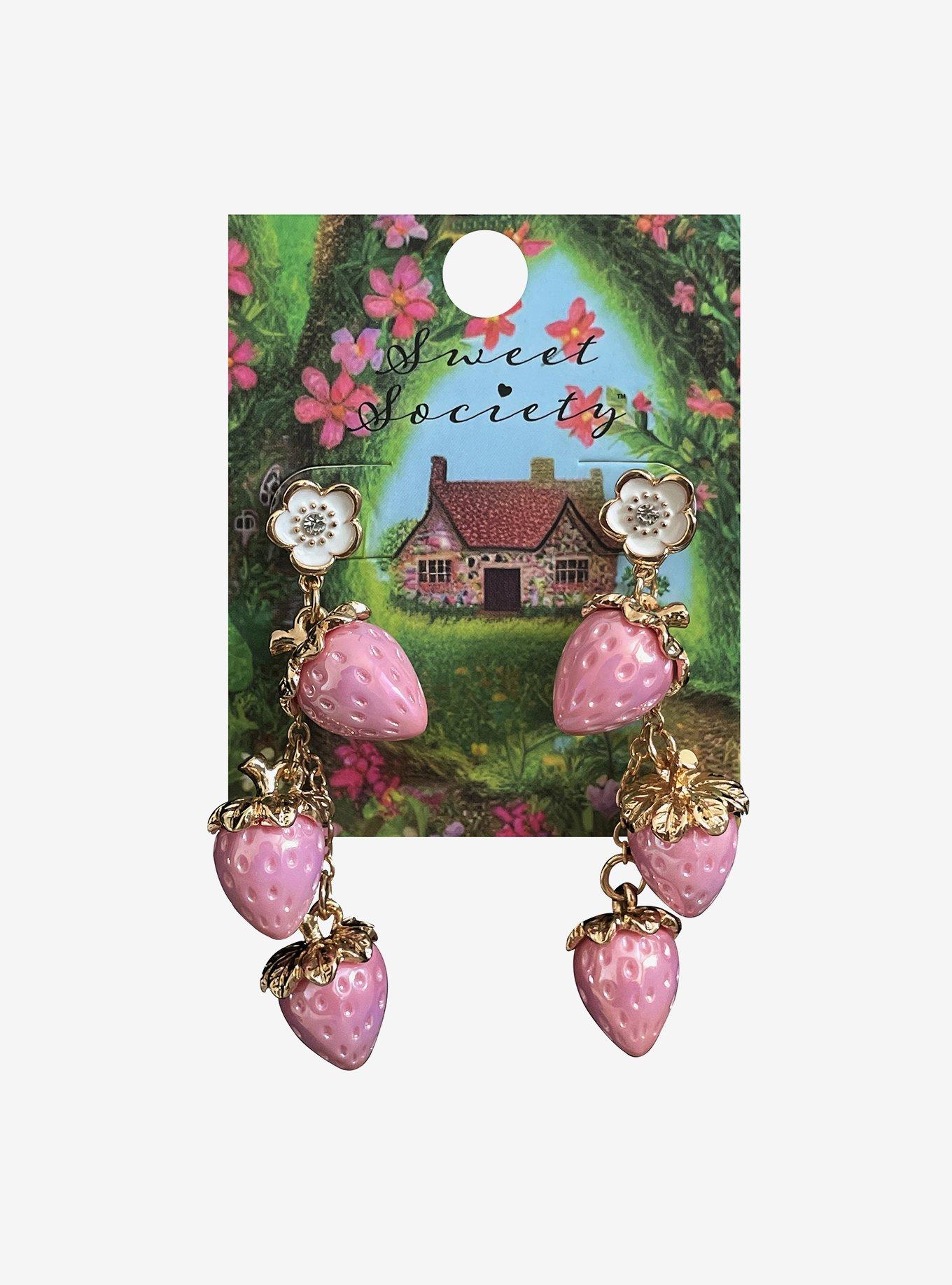 Sweet Society Pink Strawberry Charm Earrings, , hi-res