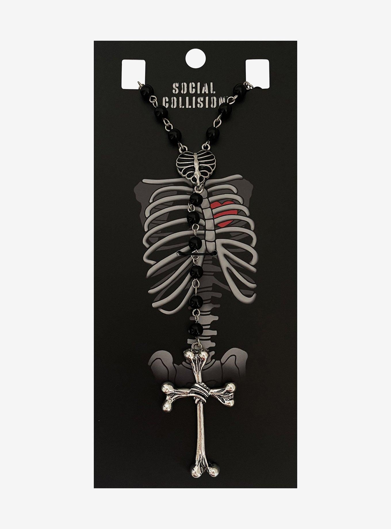 Social Collision Skeleton Bone Rosary Necklace, , hi-res