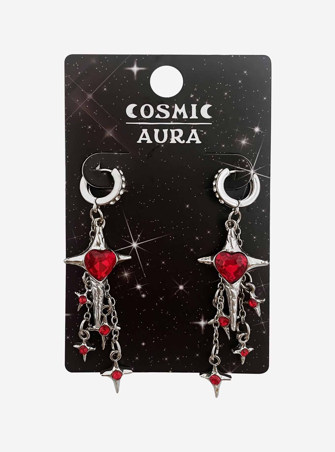 Cosmic Aura Red Hear Star Drop Earrings, , hi-res