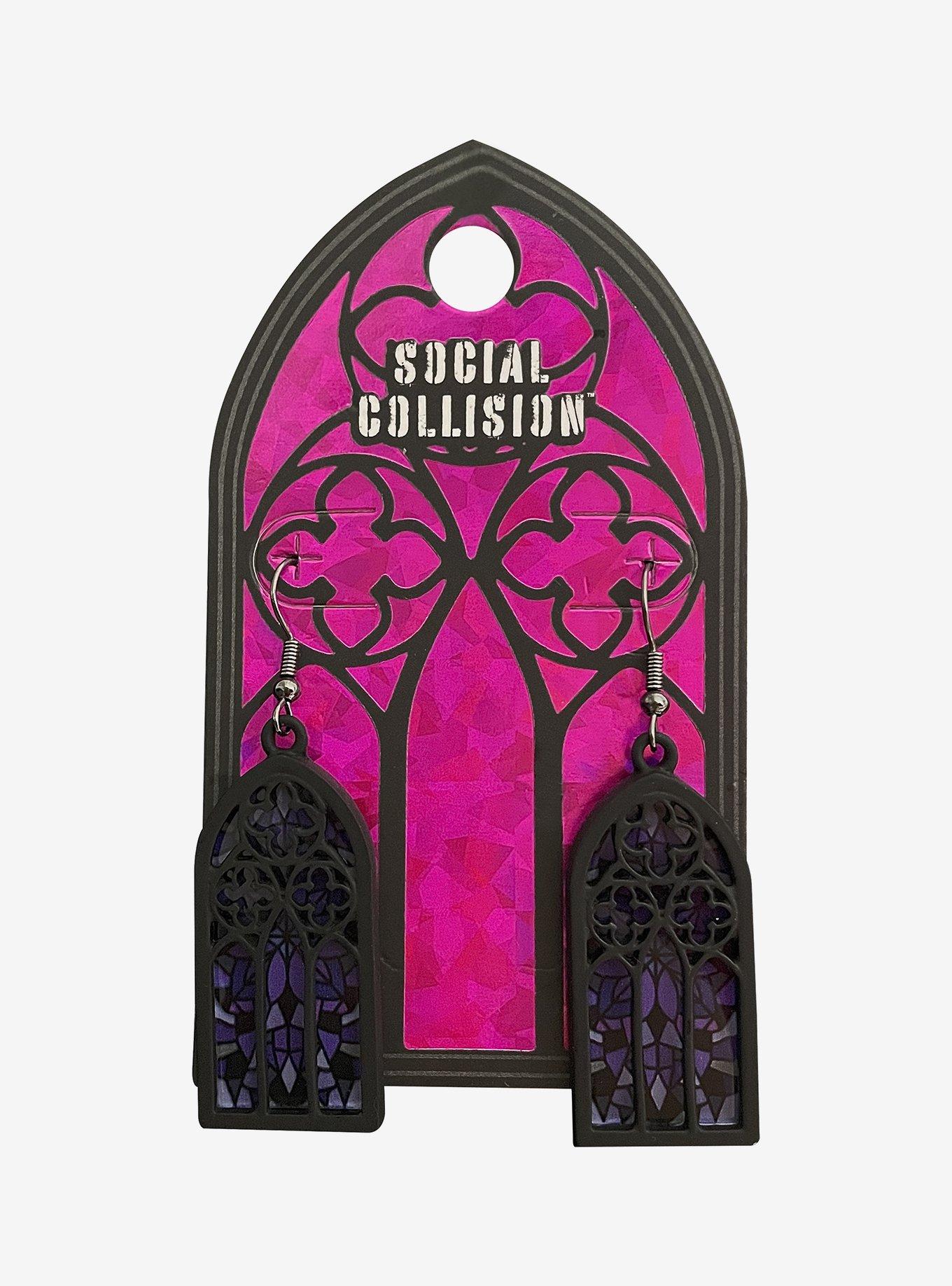 Social Collision Stained Glass Window Drop Earrings, , hi-res