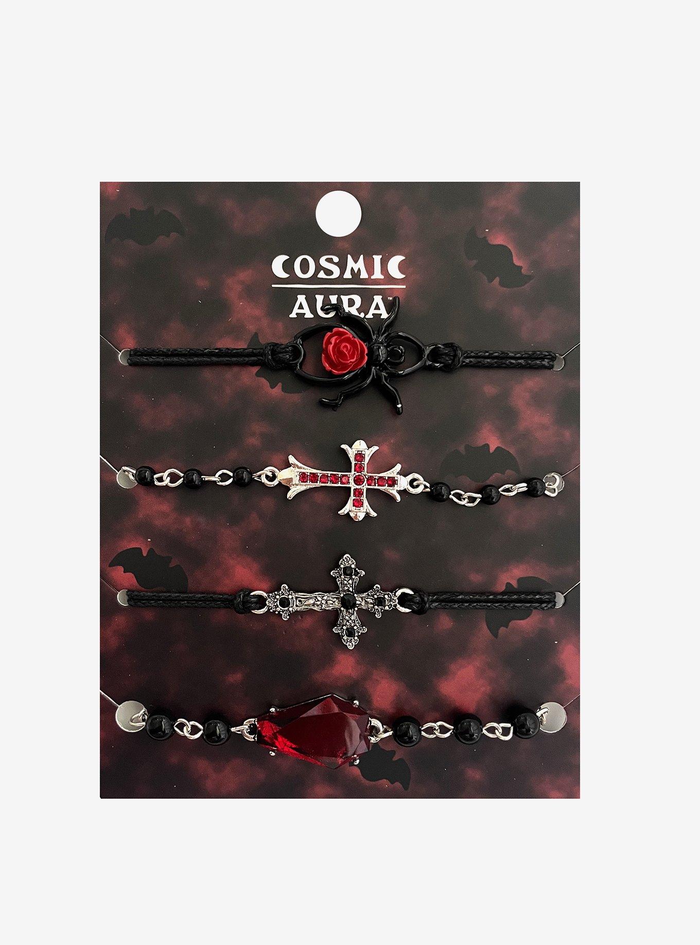 Cosmic Aura Rose Spider Cross Bracelet Set