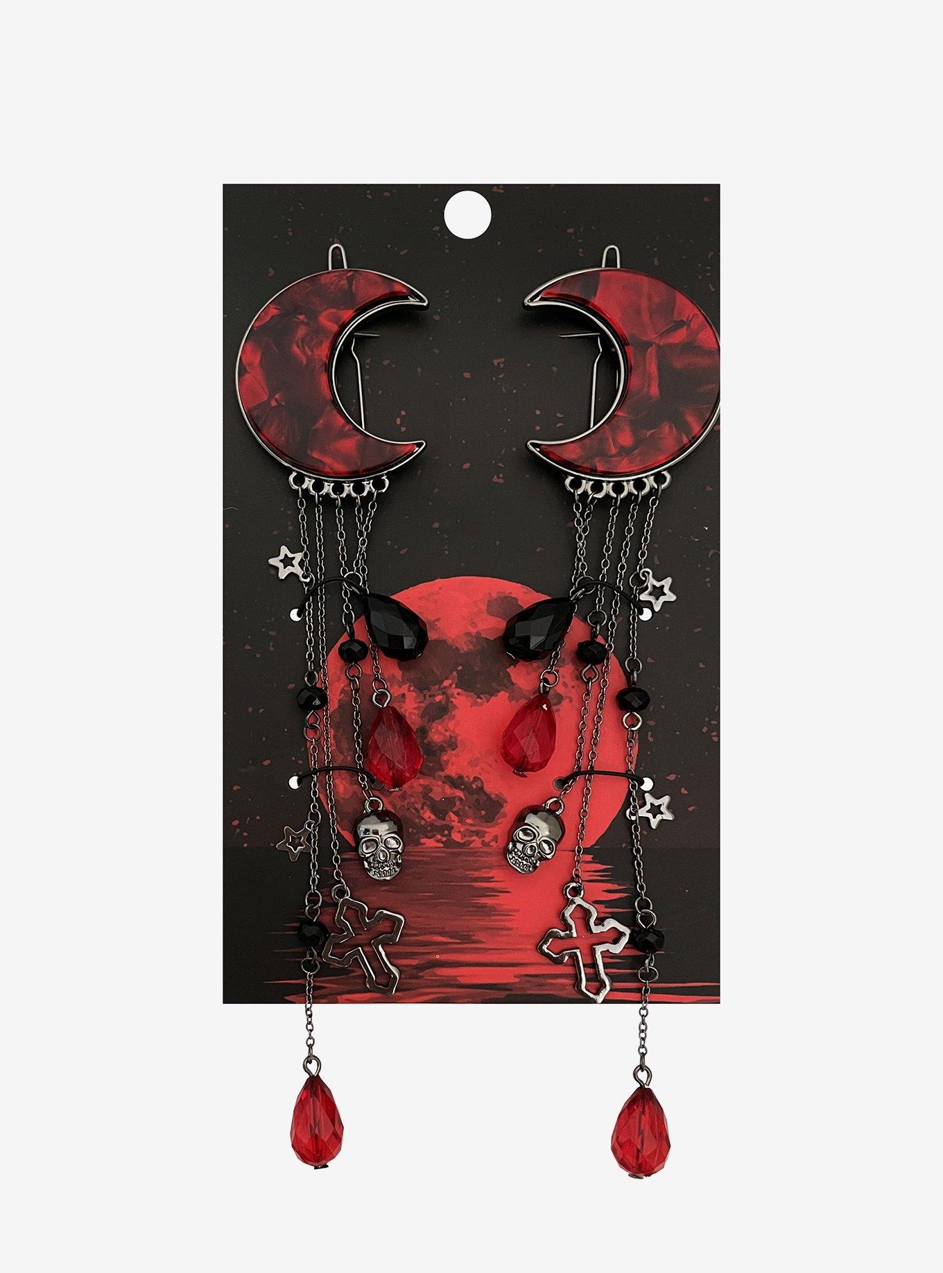Social Collision Moon Skull Dangling Hair Clip Set, , hi-res