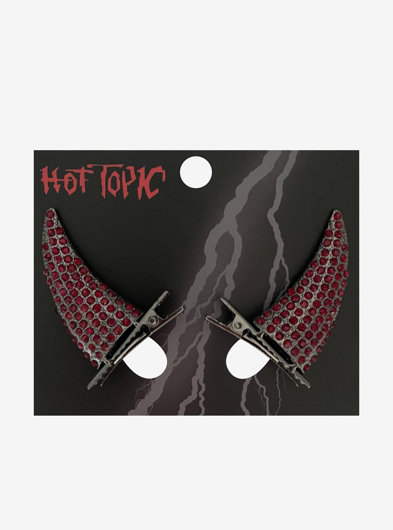 Devil Horn Red Gem Hair Clip Set, , hi-res