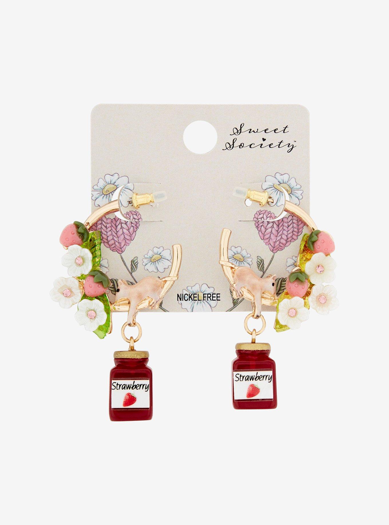 Sweet Society Mouse Strawberry Jam Floral Hoop Earrings, , hi-res