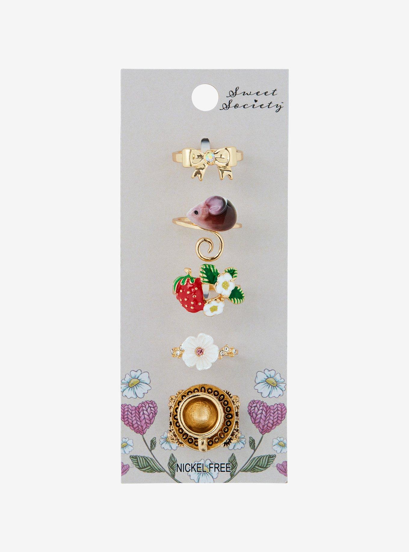 Sweet Society Tea Party Strawberry Floral Ring Set, , hi-res