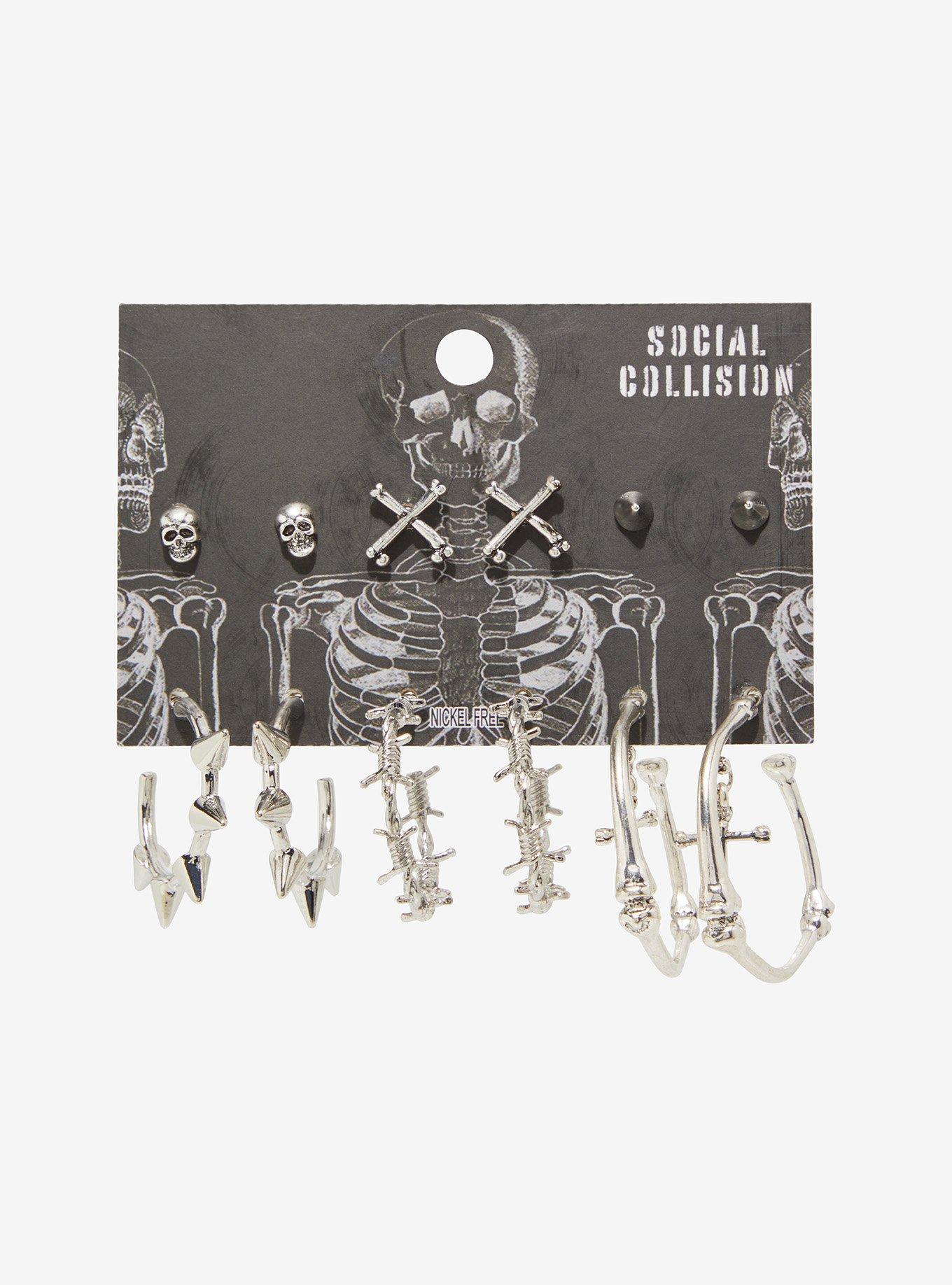Social Collision Skeleton Hoop Earring Set, , hi-res