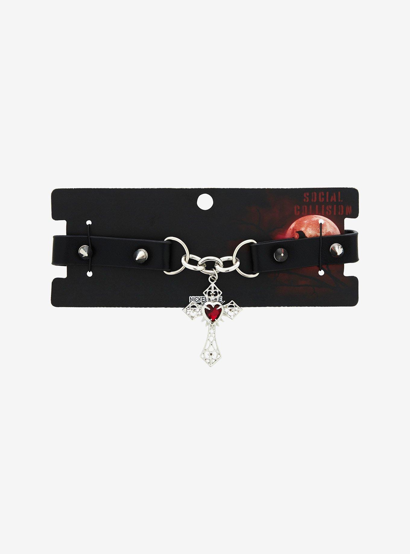 Social Collision Gem Filigree Cross Choker, , hi-res