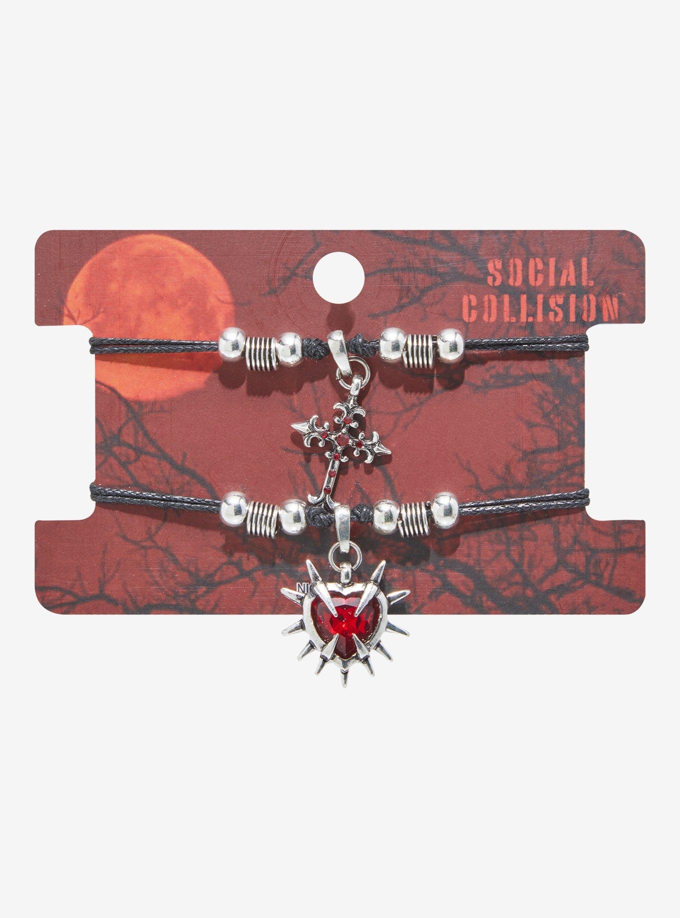 Social Collision Cross Spike Heart Best Friend Cord Bracelet Set, , hi-res