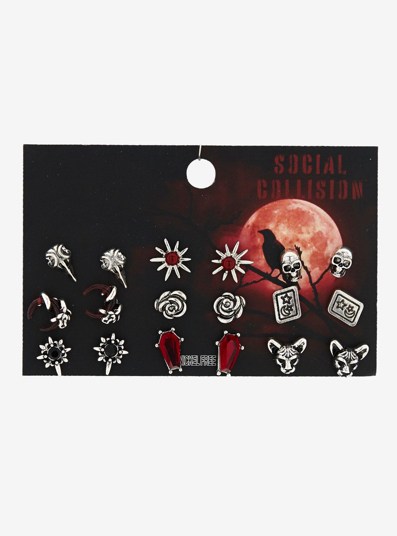 Social Collision Coffin Rose Stud Earring Set, , hi-res