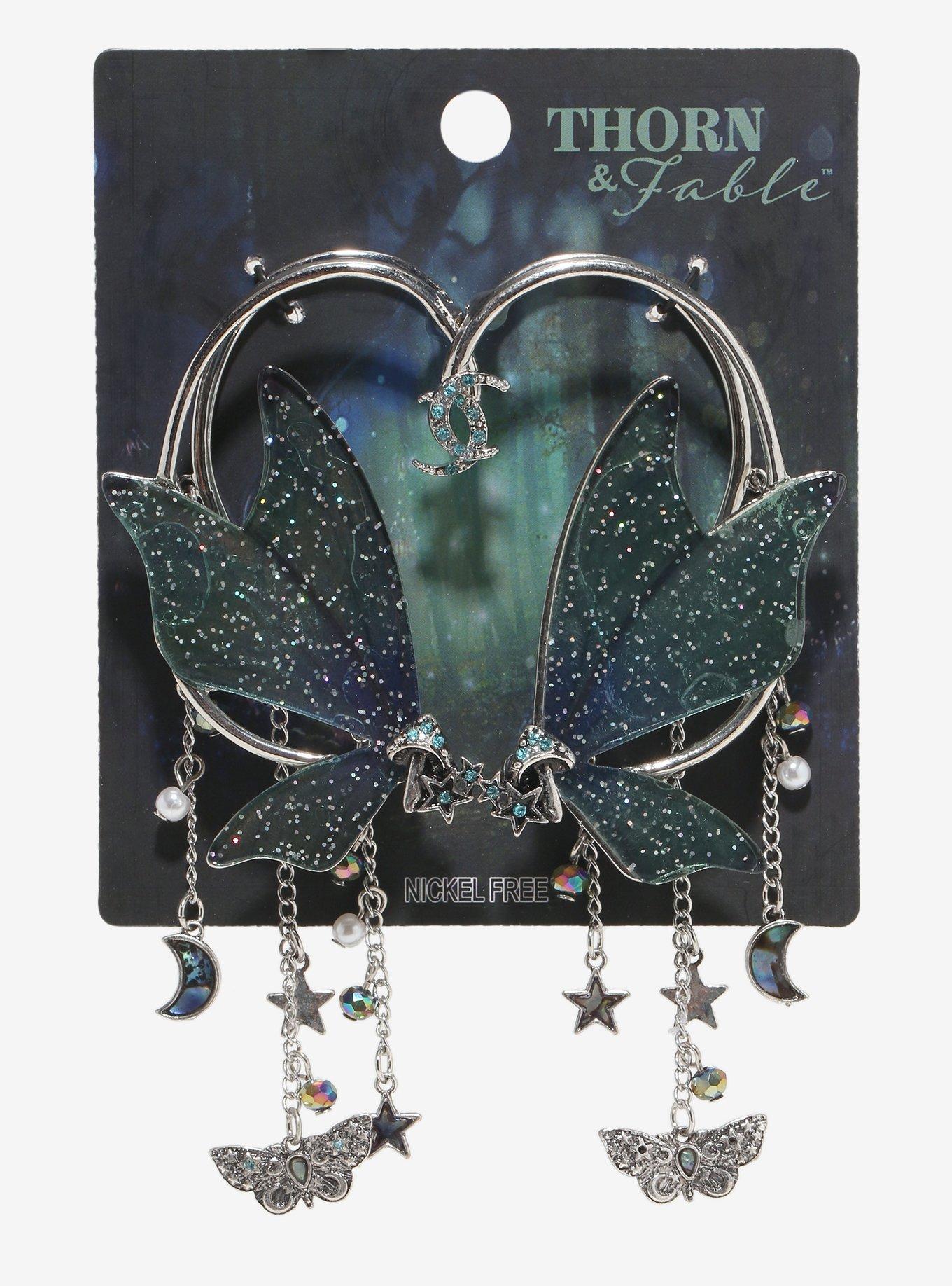 Thorn & Fable Glitter Butterfly Wing Ear Cuff Set, , hi-res