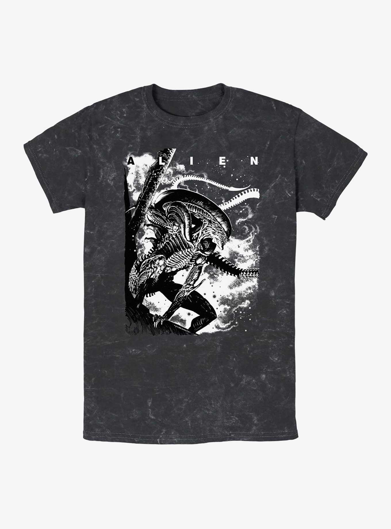 Alien Xenomorph Poster Mineral Wash T-Shirt, BLACK, hi-res