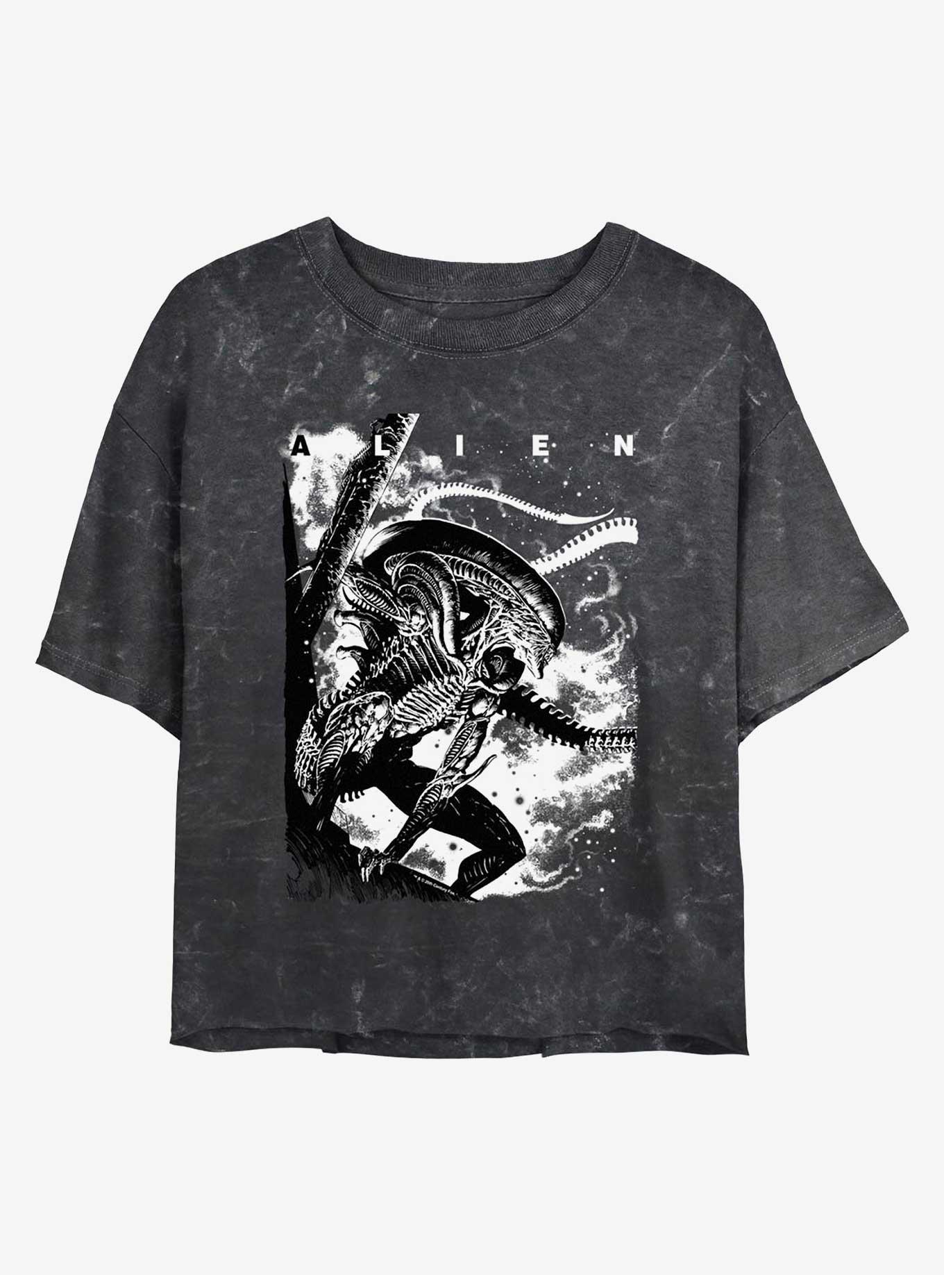 Alien Xenomorph Poster Womens Mineral Wash Crop T-Shirt