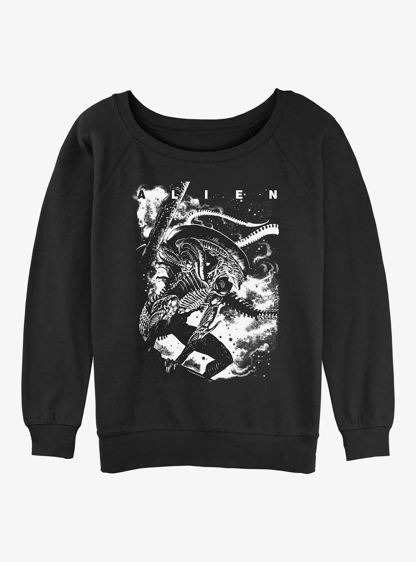 Alien Xenomorph Poster Womens Slouchy Sweatshirt, BLACK, hi-res