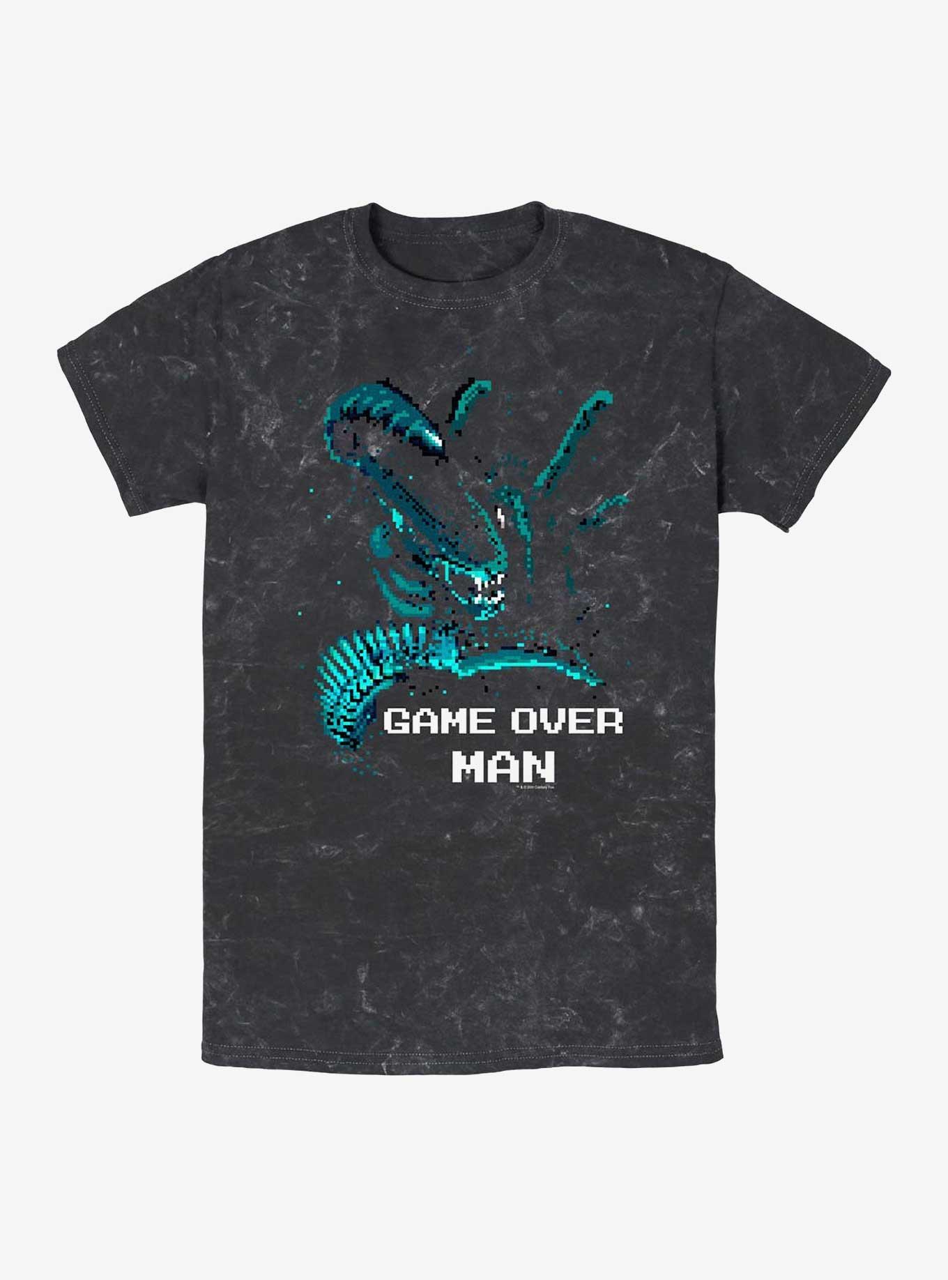 Alien Game Over Man Mineral Wash T-Shirt, BLACK, hi-res