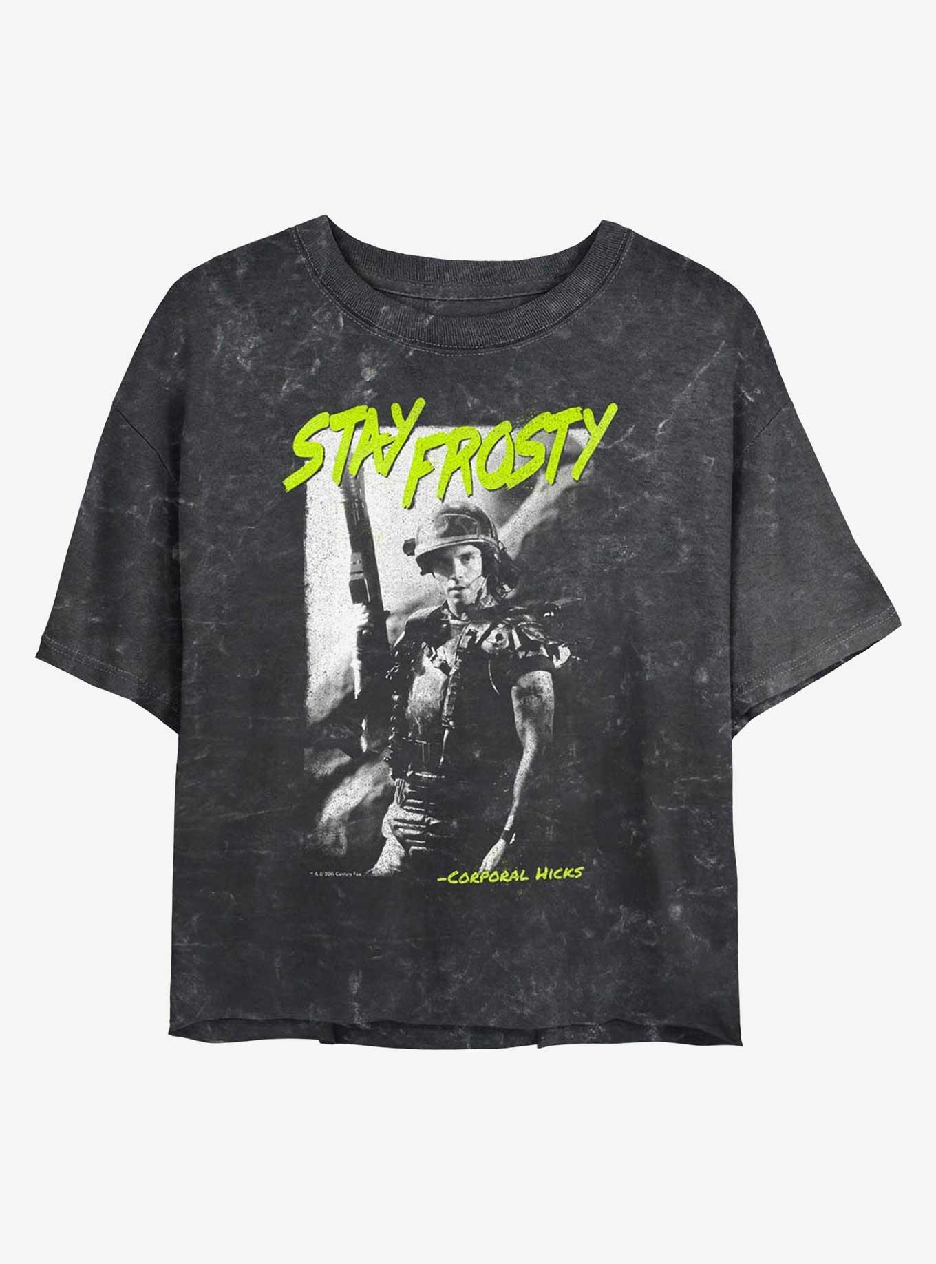 Alien Stay Frosty Womens Mineral Wash Crop T-Shirt, BLACK, hi-res