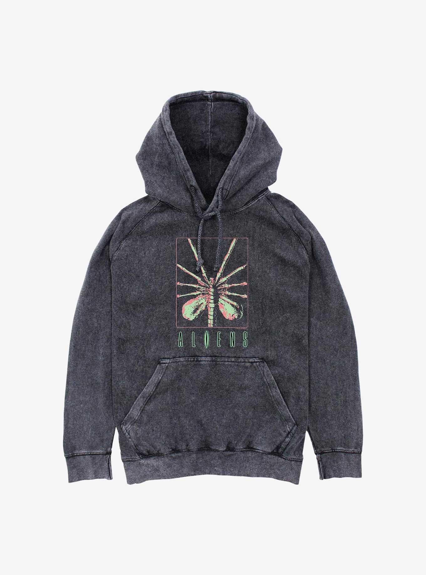 Alien Facehugger Poster Mineral Wash Hoodie, BLACK, hi-res