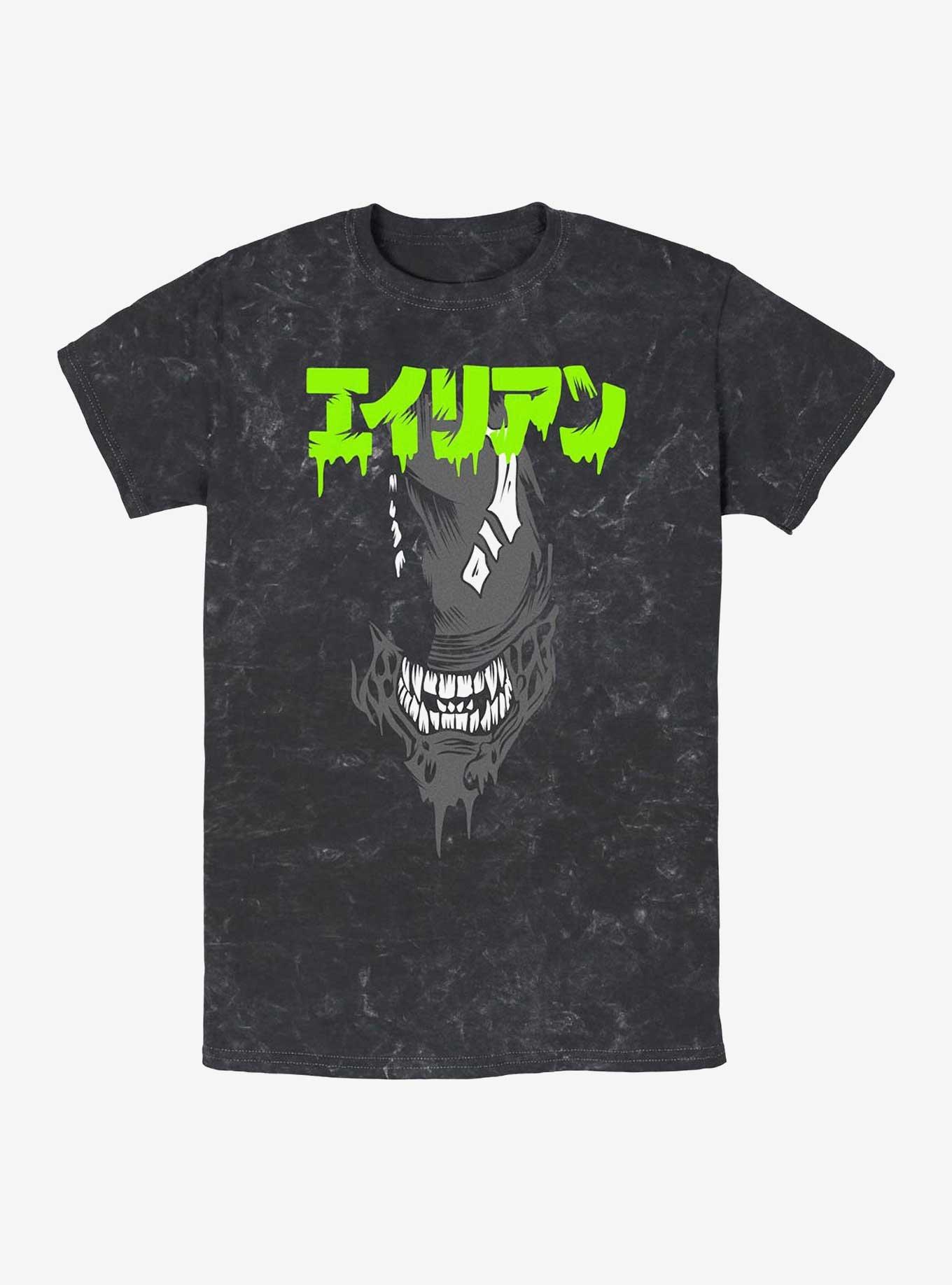 Alien Big Face Kanji Mineral Wash T-Shirt, , hi-res