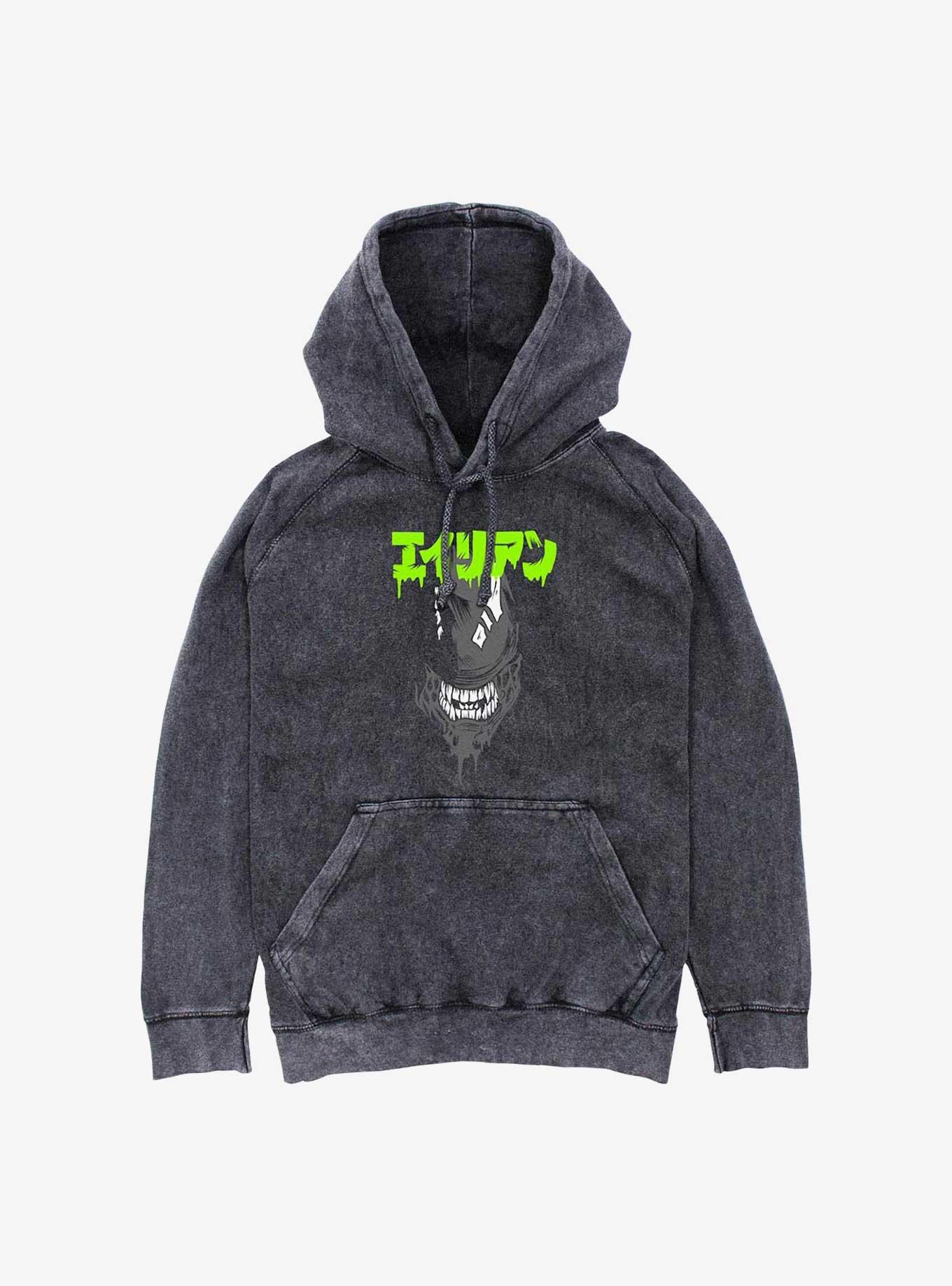 Alien Big Face Kanji Mineral Wash Hoodie, , hi-res