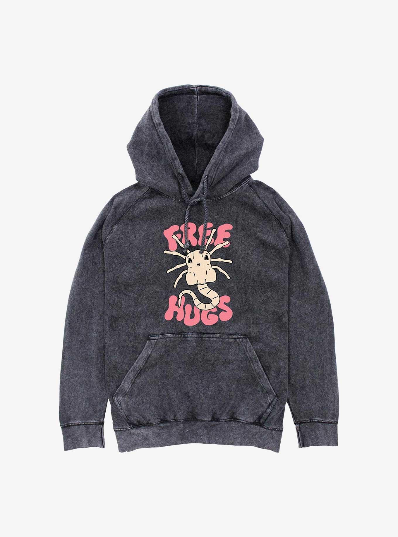 Alien Free Hugs Mineral Wash Hoodie, BLACK, hi-res